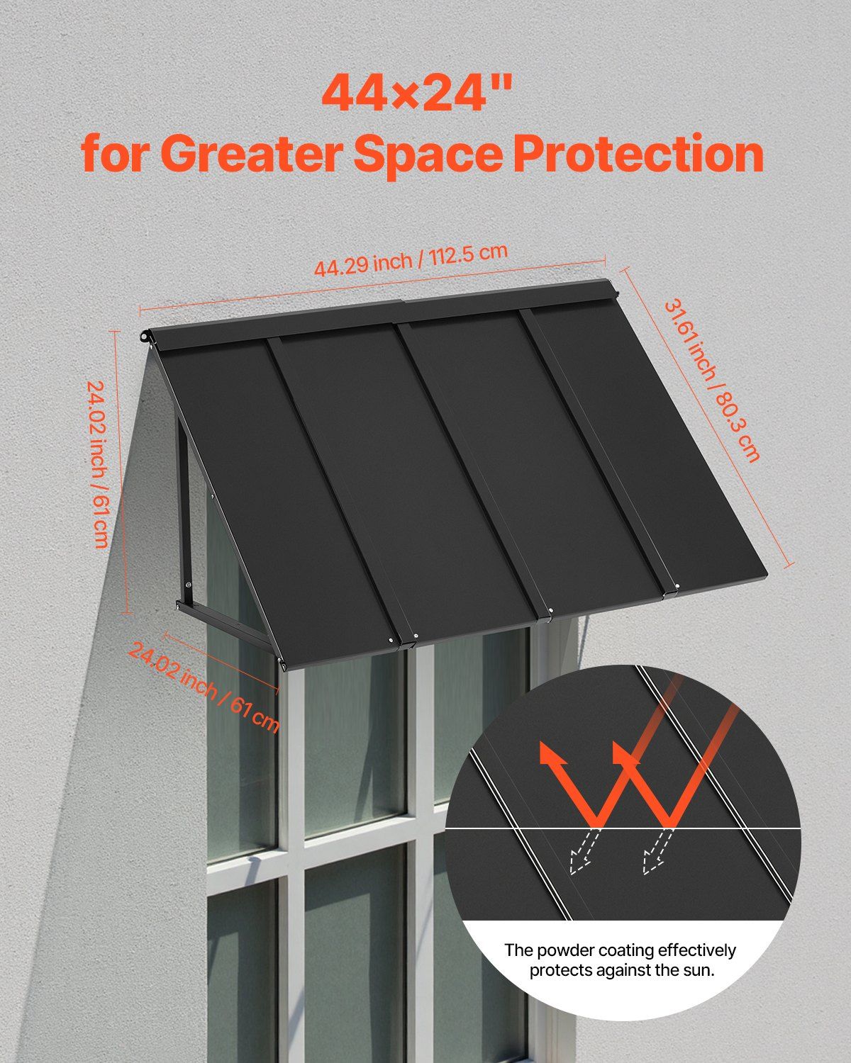 Fixed Metal Awning 1125 × 610 mm, Window Awning Door Canopy, Stable Triangle Steel Frame Awnings for Doors Exterior Rain, and Snow Sunlight Protection for Door Entrance, Windows, Porches, Balconies - Image 4