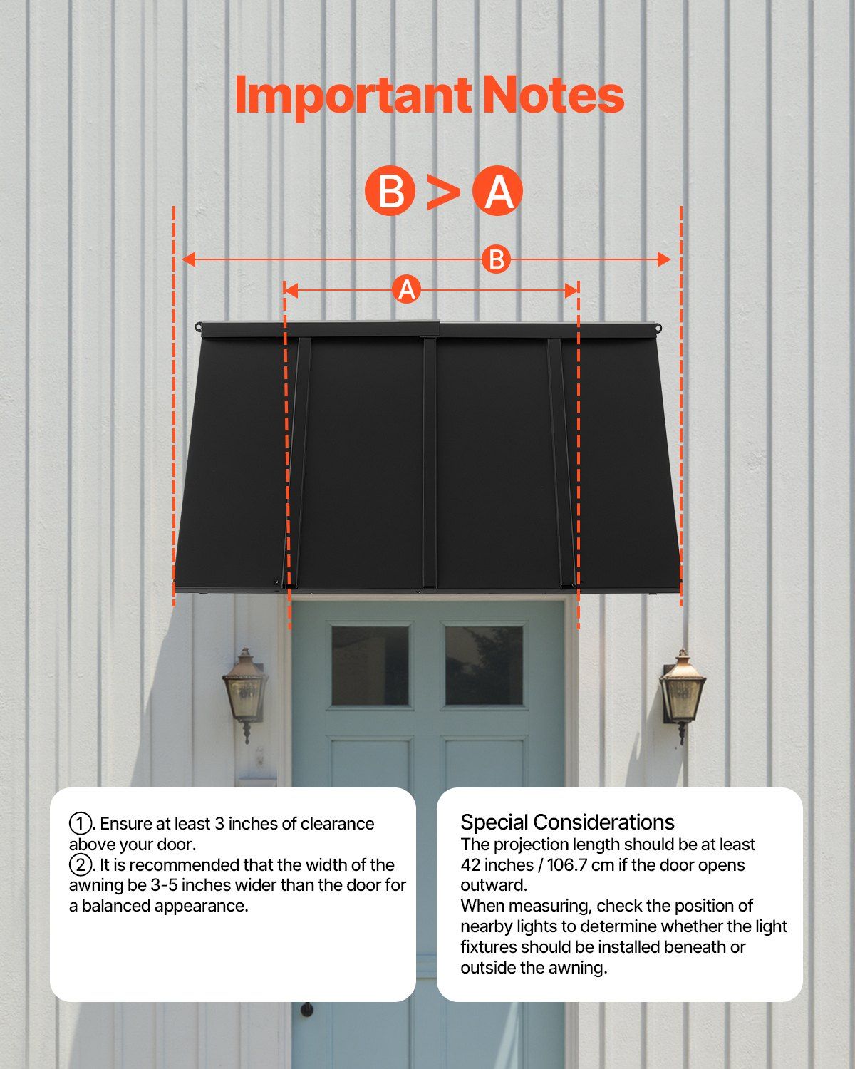 Fixed Metal Awning 1125 × 610 mm, Window Awning Door Canopy, Stable Triangle Steel Frame Awnings for Doors Exterior Rain, and Snow Sunlight Protection for Door Entrance, Windows, Porches, Balconies - Image 6