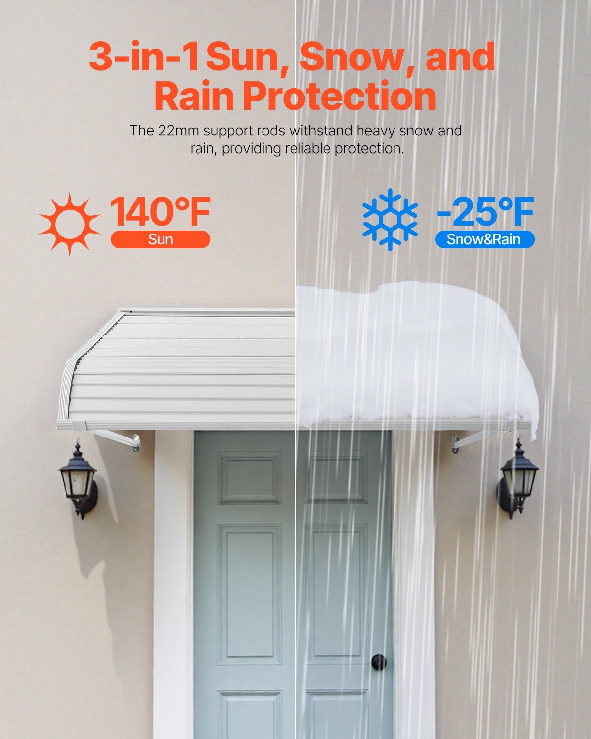 Aluminum Awning 1219 × 1066 mm, Durable Window Awning Door Canopy, Lightweight and Stable Aluminum Exterior Awnings Rain Snow Sunlight Protection for Door Entrance Windows Patio Porch - Image 2