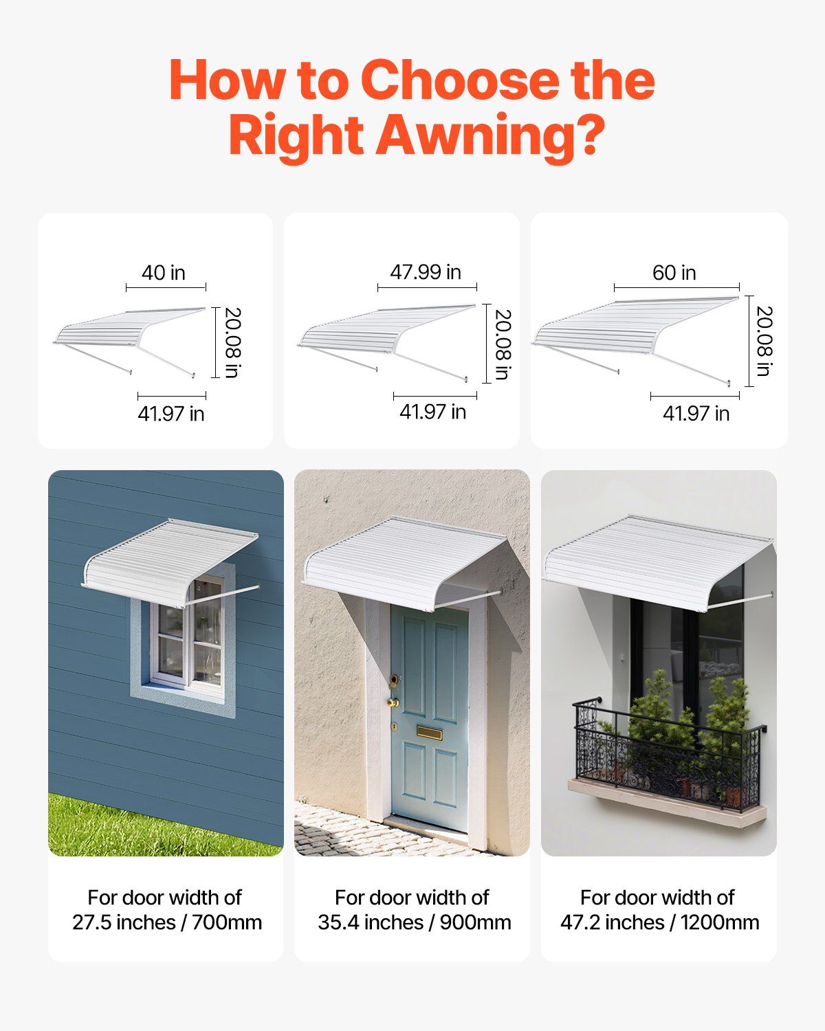 Aluminum Awning 1219 × 1066 mm, Durable Window Awning Door Canopy, Lightweight and Stable Aluminum Exterior Awnings Rain Snow Sunlight Protection for Door Entrance Windows Patio Porch - Image 6