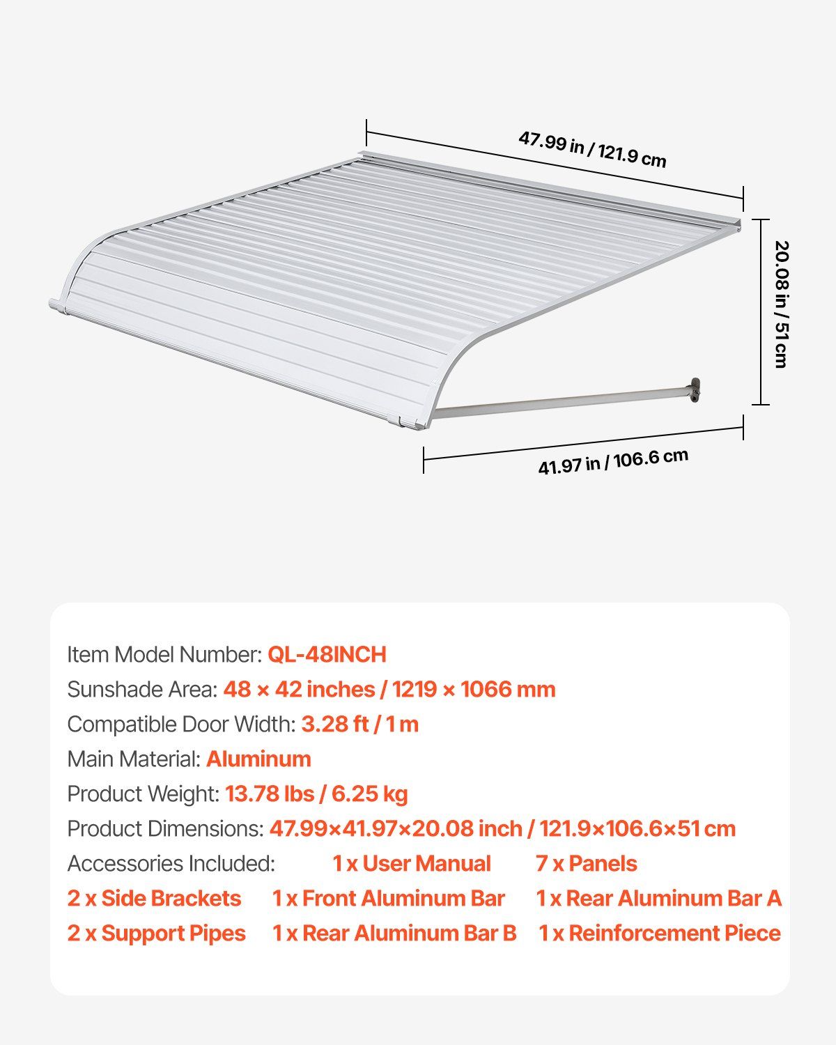 Aluminum Awning 1219 × 1066 mm, Durable Window Awning Door Canopy, Lightweight and Stable Aluminum Exterior Awnings Rain Snow Sunlight Protection for Door Entrance Windows Patio Porch - Image 7