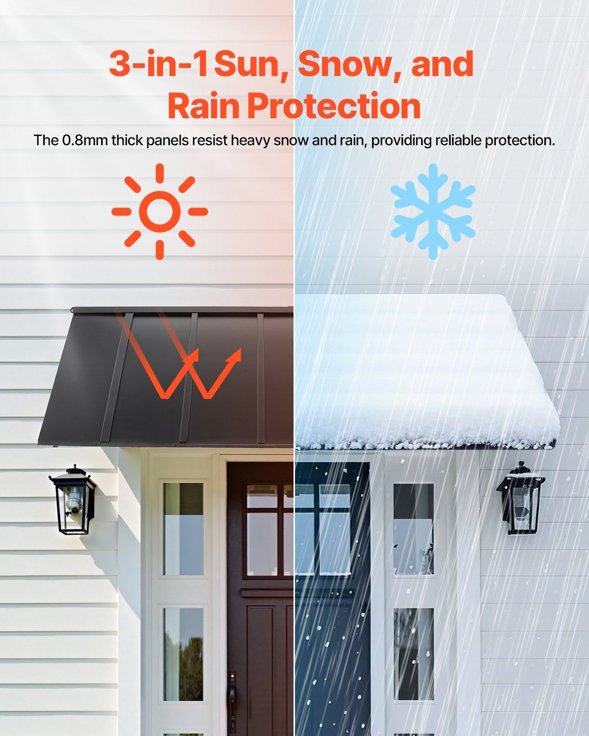 Fixed Metal Awning 2032 × 910 mm, Window Awning Door Canopy, Stable Triangle Steel Frame Exterior Awnings Rain, and Snow Sunlight Protection for Door Entrance, Windows, Porches, Balconies - Image 2