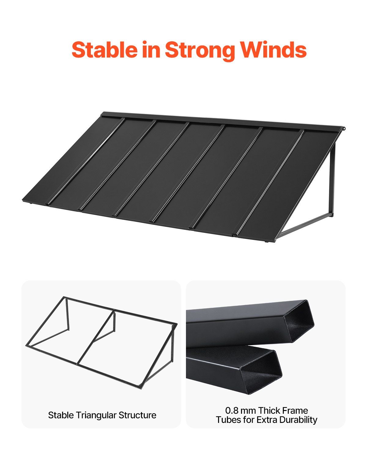 Fixed Metal Awning 2032 × 910 mm, Window Awning Door Canopy, Stable Triangle Steel Frame Exterior Awnings Rain, and Snow Sunlight Protection for Door Entrance, Windows, Porches, Balconies - Image 3
