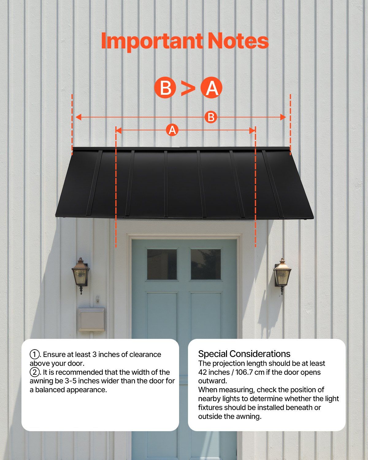 Fixed Metal Awning 2032 × 910 mm, Window Awning Door Canopy, Stable Triangle Steel Frame Exterior Awnings Rain, and Snow Sunlight Protection for Door Entrance, Windows, Porches, Balconies - Image 6