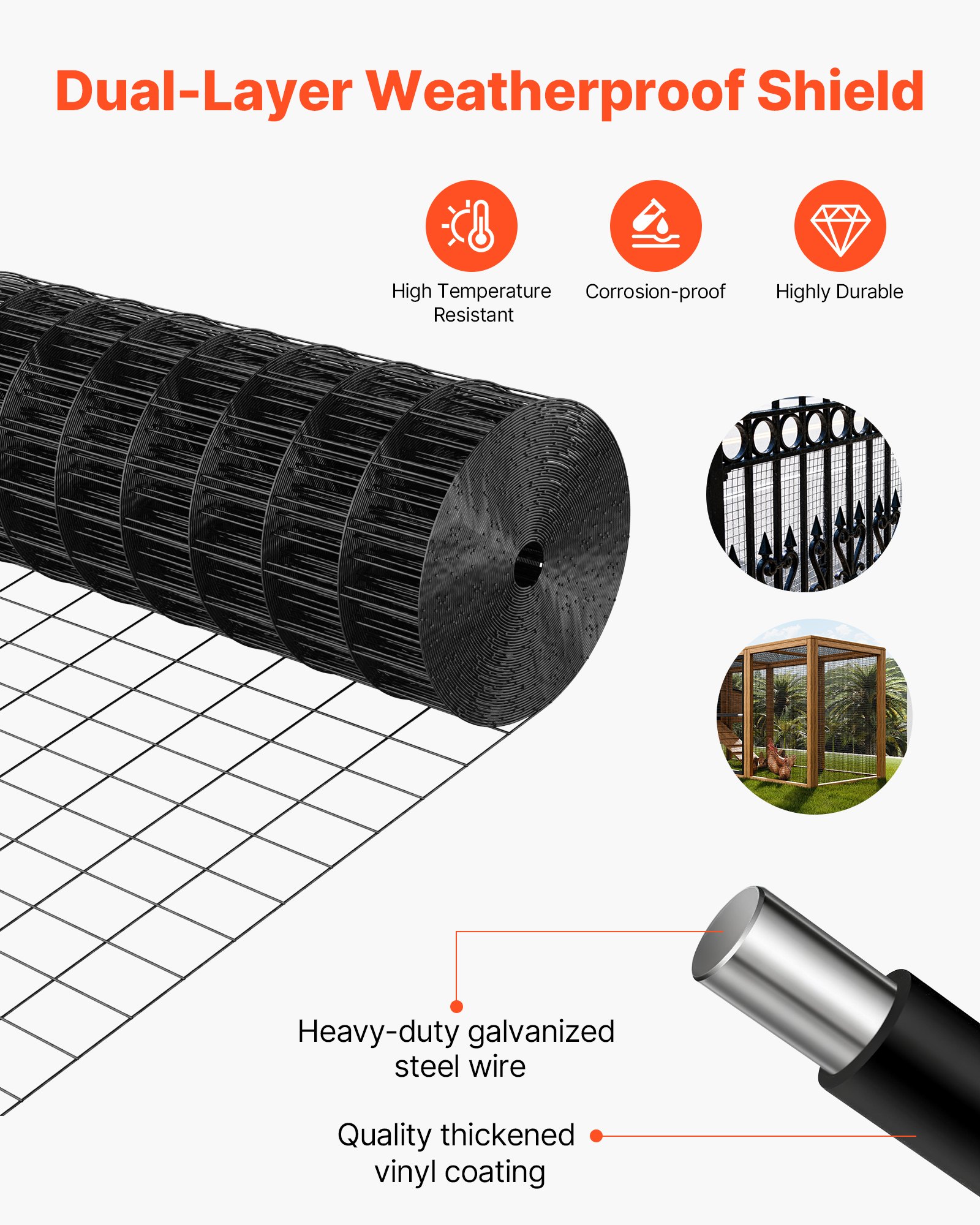 Hardware Cloth 61cm x 7.62m, 2 x 3 in Mesh 16 Gauge Galvanized Wire Mesh Roll, Weather-Resistant Vinyl Coated Chicken Wire Fencing, Heavy Duty Welded Garden Plant Fencing for Rabbit Cage Snake - Image 4