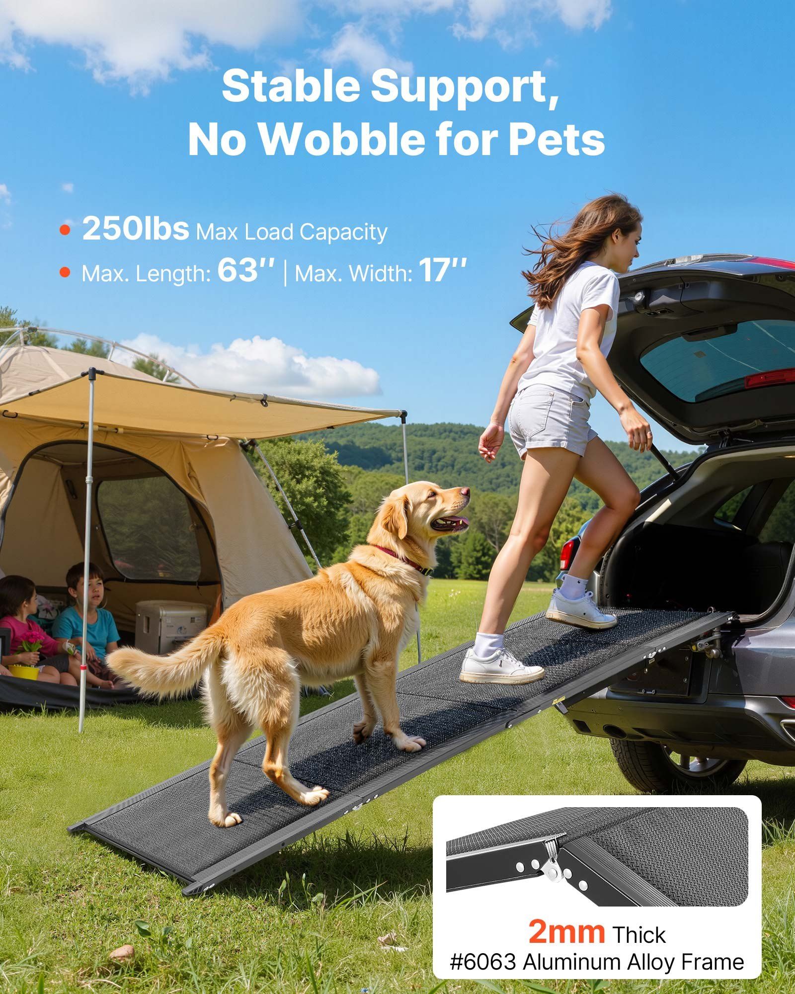 Dog Ramp for Cars, 1600 × 432 mm, Folding Pet Ramps for Medium & Large Dogs up to 113 kg, Pet Stair Ramp with Non-Slip Oxford Fabric Surface, Portable Outdoor Dog Car Ramps for SUV & Truck - Image 2