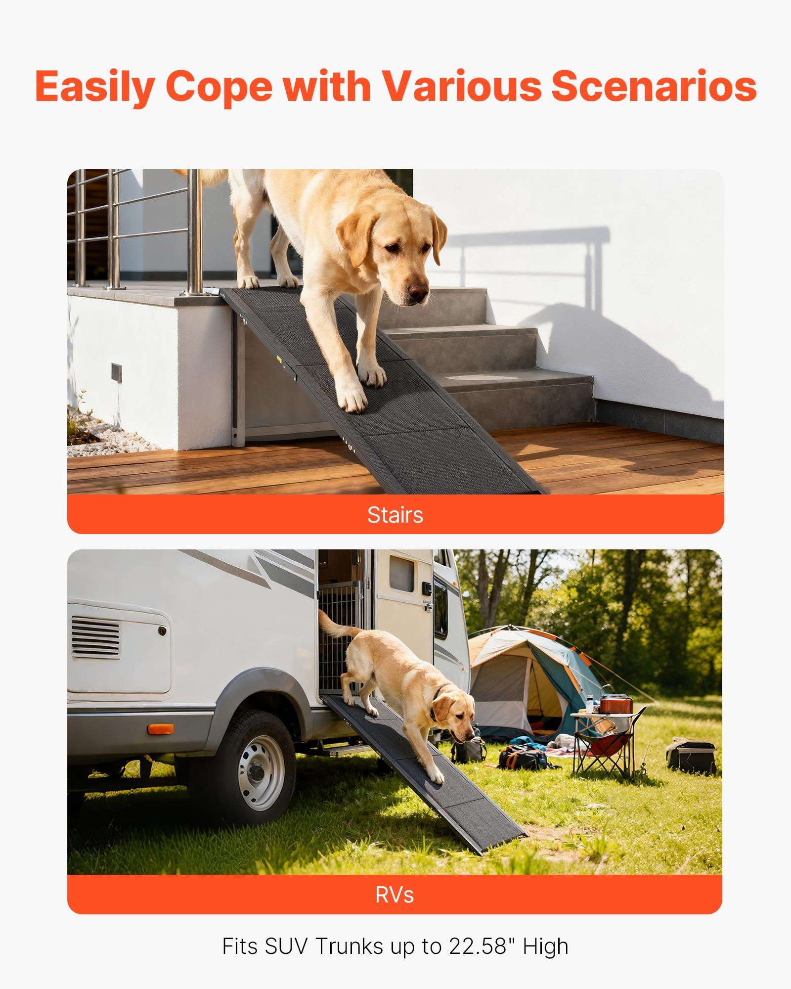 Dog Ramp for Cars, 1600 × 432 mm, Folding Pet Ramps for Medium & Large Dogs up to 113 kg, Pet Stair Ramp with Non-Slip Oxford Fabric Surface, Portable Outdoor Dog Car Ramps for SUV & Truck - Image 4