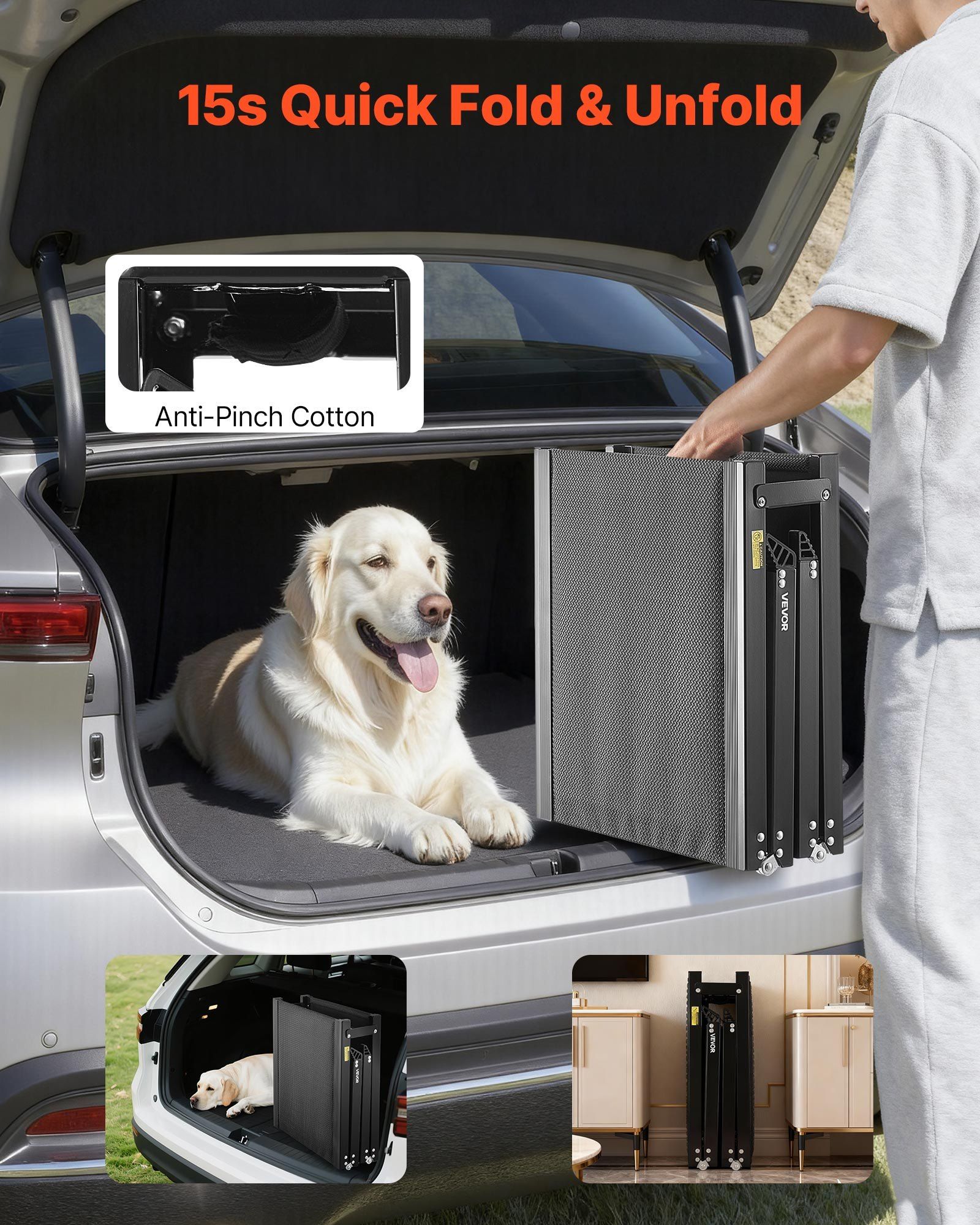 Dog Ramp for Cars, 1600 × 432 mm, Folding Pet Ramps for Medium & Large Dogs up to 113 kg, Pet Stair Ramp with Non-Slip Oxford Fabric Surface, Portable Outdoor Dog Car Ramps for SUV & Truck - Image 5