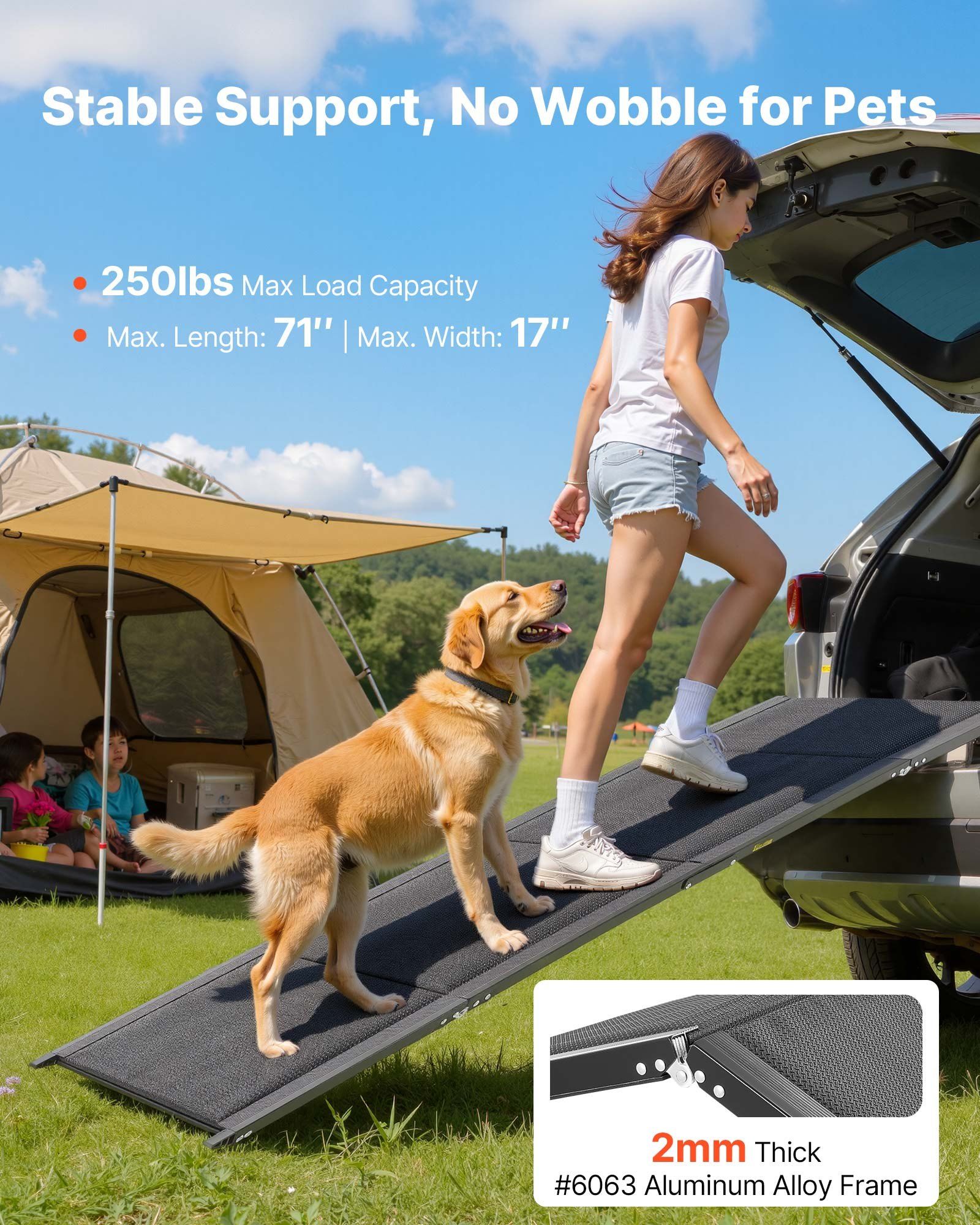 Dog Ramp for Cars, 1800 × 432 mm, Folding Pet Ramps for Medium & Large Dogs up to 113 kg, Pet Stair Ramp with Non-Slip Oxford Fabric Surface, Portable Outdoor Dog Car Ramps for SUV & Truck - Image 2