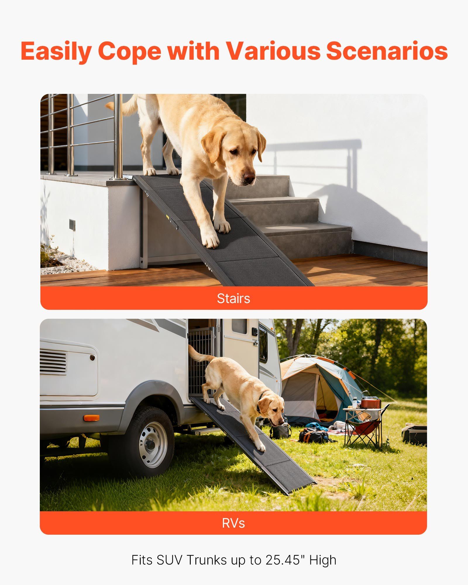 Dog Ramp for Cars, 1800 × 432 mm, Folding Pet Ramps for Medium & Large Dogs up to 113 kg, Pet Stair Ramp with Non-Slip Oxford Fabric Surface, Portable Outdoor Dog Car Ramps for SUV & Truck - Image 4
