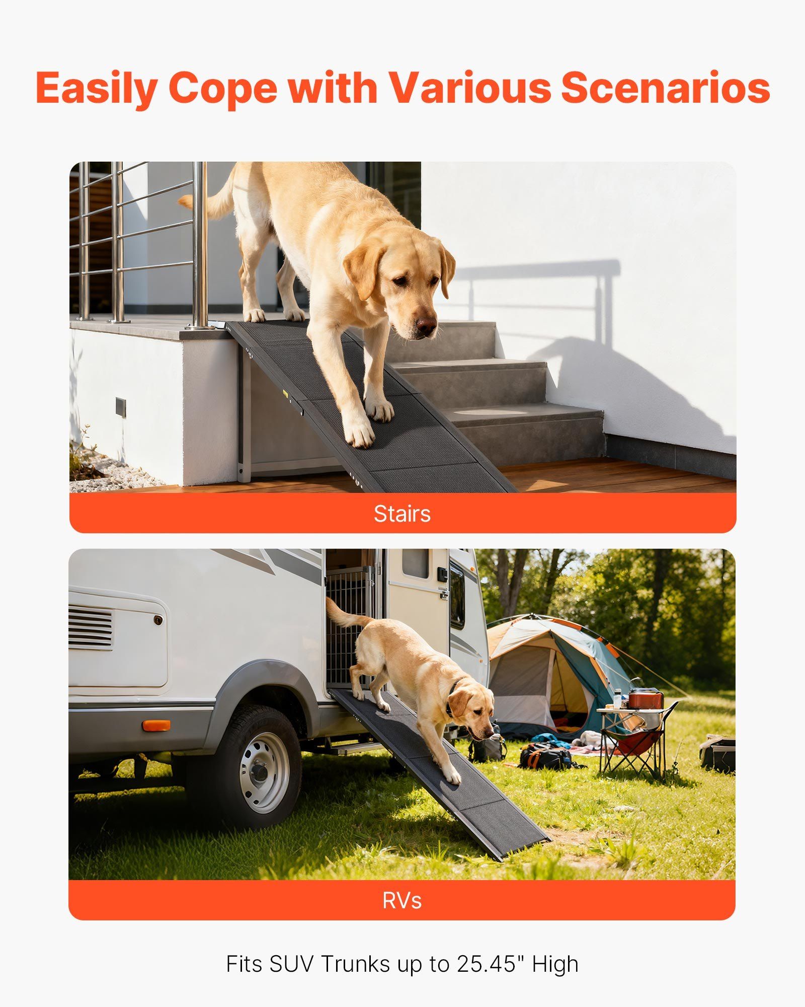 Dog Ramp for Cars, 1800 × 508 mm, Folding Pet Ramps for Medium & Large Dogs up to 113 kg, Pet Stair Ramp with Non-Slip Oxford Fabric Surface, Portable Outdoor Dog Car Ramps for SUV & Truck - Image 4