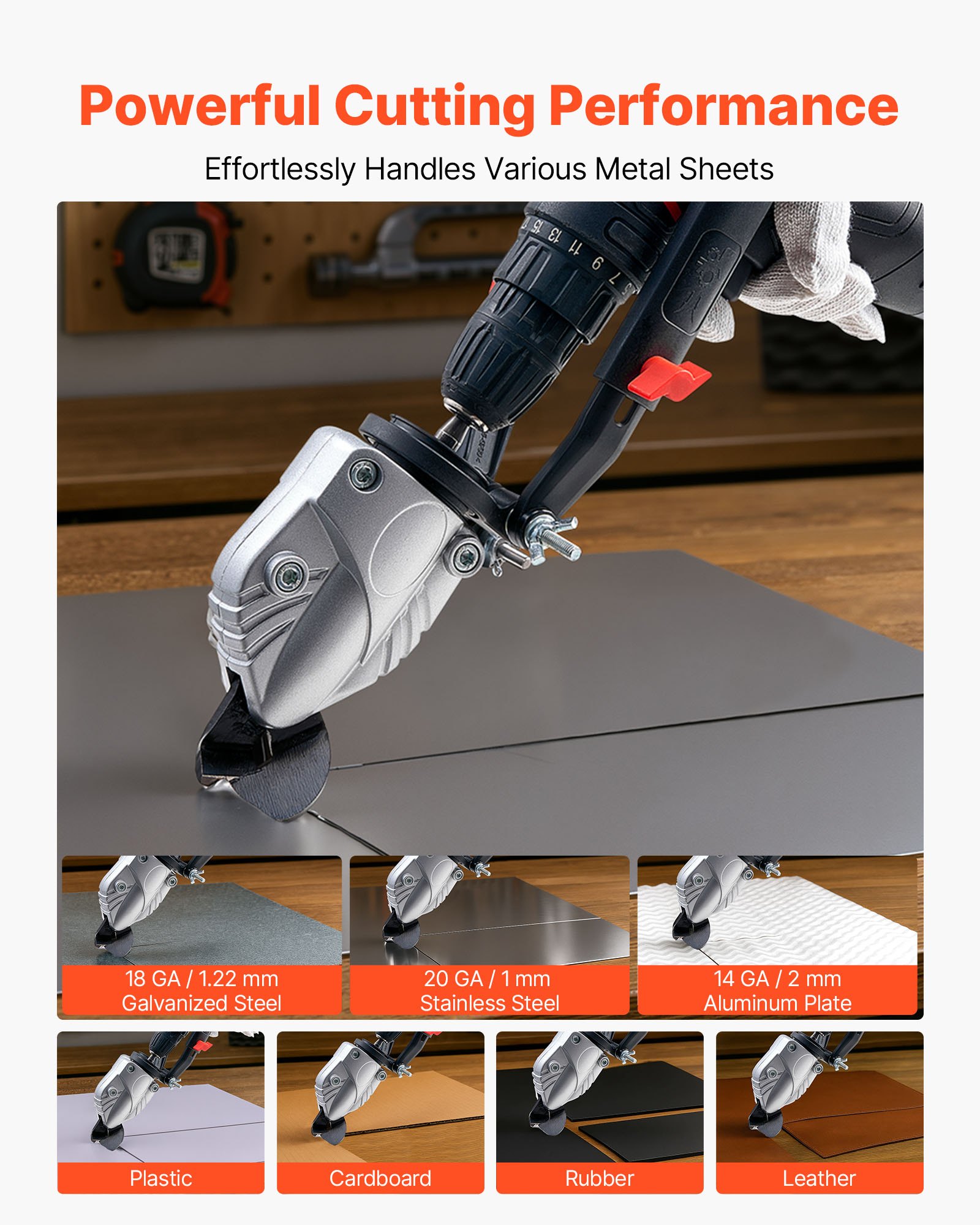 Metal Shear/Cutter Drill Attachment, Sheet Metal Cutter with 360-Degree Pivoting Head, Sharp Blades,Ideal for 18 GA Galvanized Steel, 20 GA Stainless Steel, Aluminum Plate, Plastic, Cardboard - Image 2