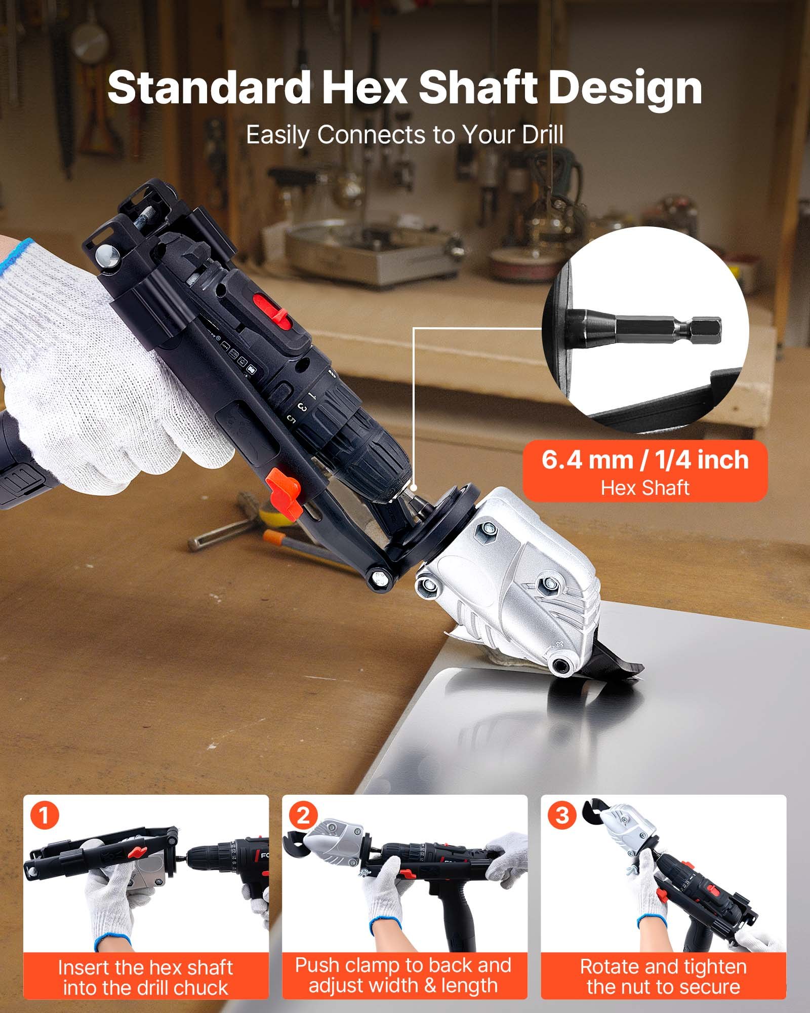 Metal Shear/Cutter Drill Attachment, Sheet Metal Cutter with 360-Degree Pivoting Head, Sharp Blades,Ideal for 18 GA Galvanized Steel, 20 GA Stainless Steel, Aluminum Plate, Plastic, Cardboard - Image 6