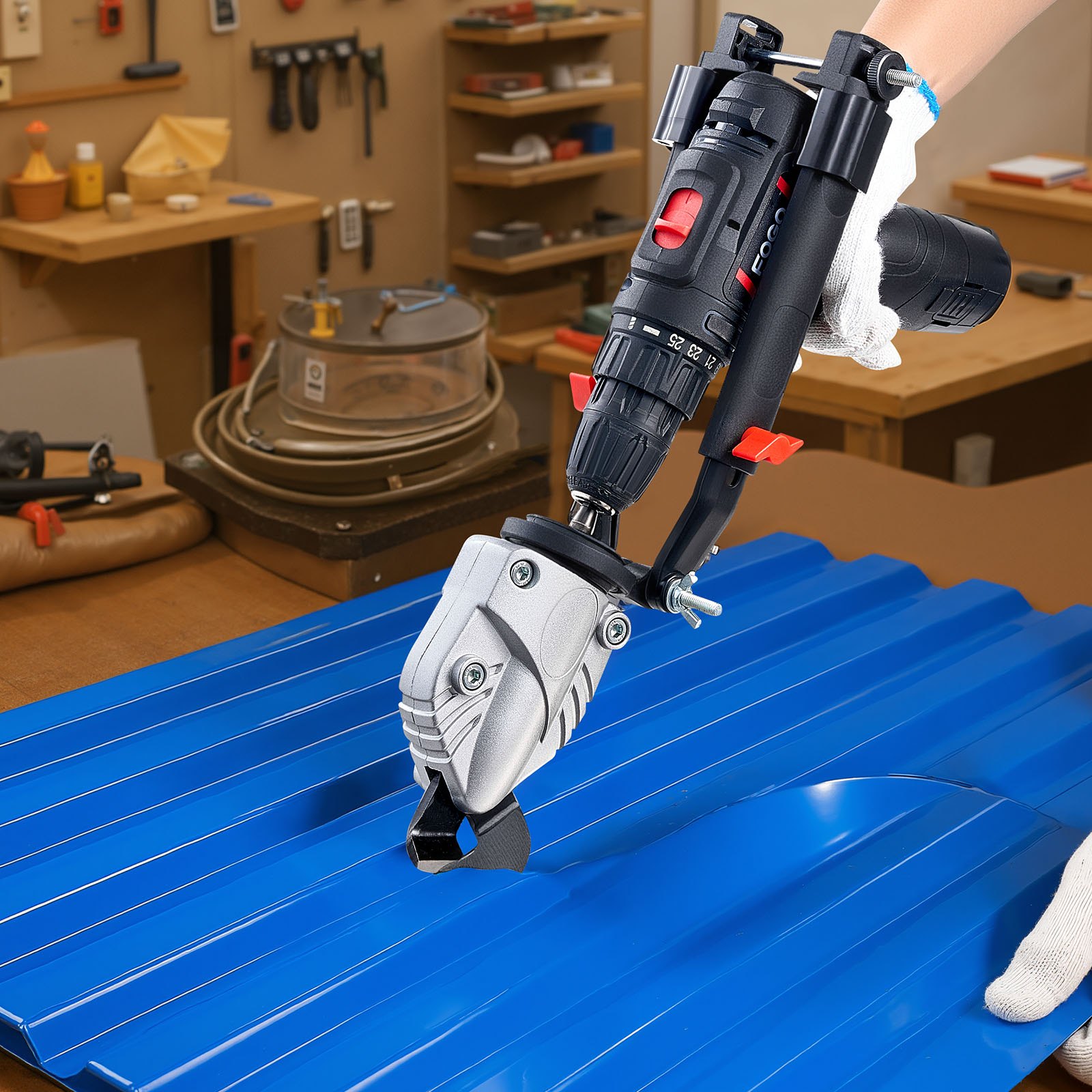 Metal Shear/Cutter Drill Attachment, Sheet Metal Cutter with 360-Degree Pivoting Head, Sharp Blades,Ideal for 18 GA Galvanized Steel, 20 GA Stainless Steel, Aluminum Plate, Plastic, Cardboard - Image 8