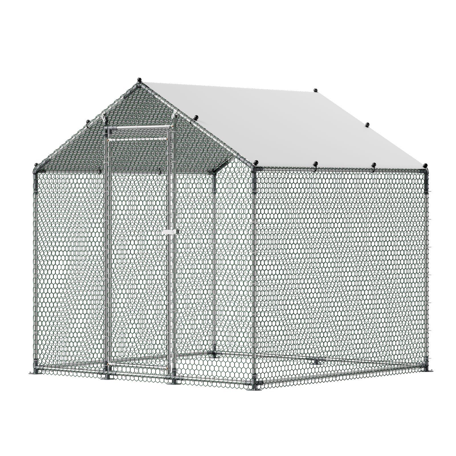 Metal Chicken Coop, 6.56x6.56x6.56ft Large Walk-in Chicken Runs with Cover, Spire Roof Hen House Enclosure with Security Lock, Outdoor Duck Rabbit Cage Poultry Pen for Backyard, Farm, Yard - Image 1
