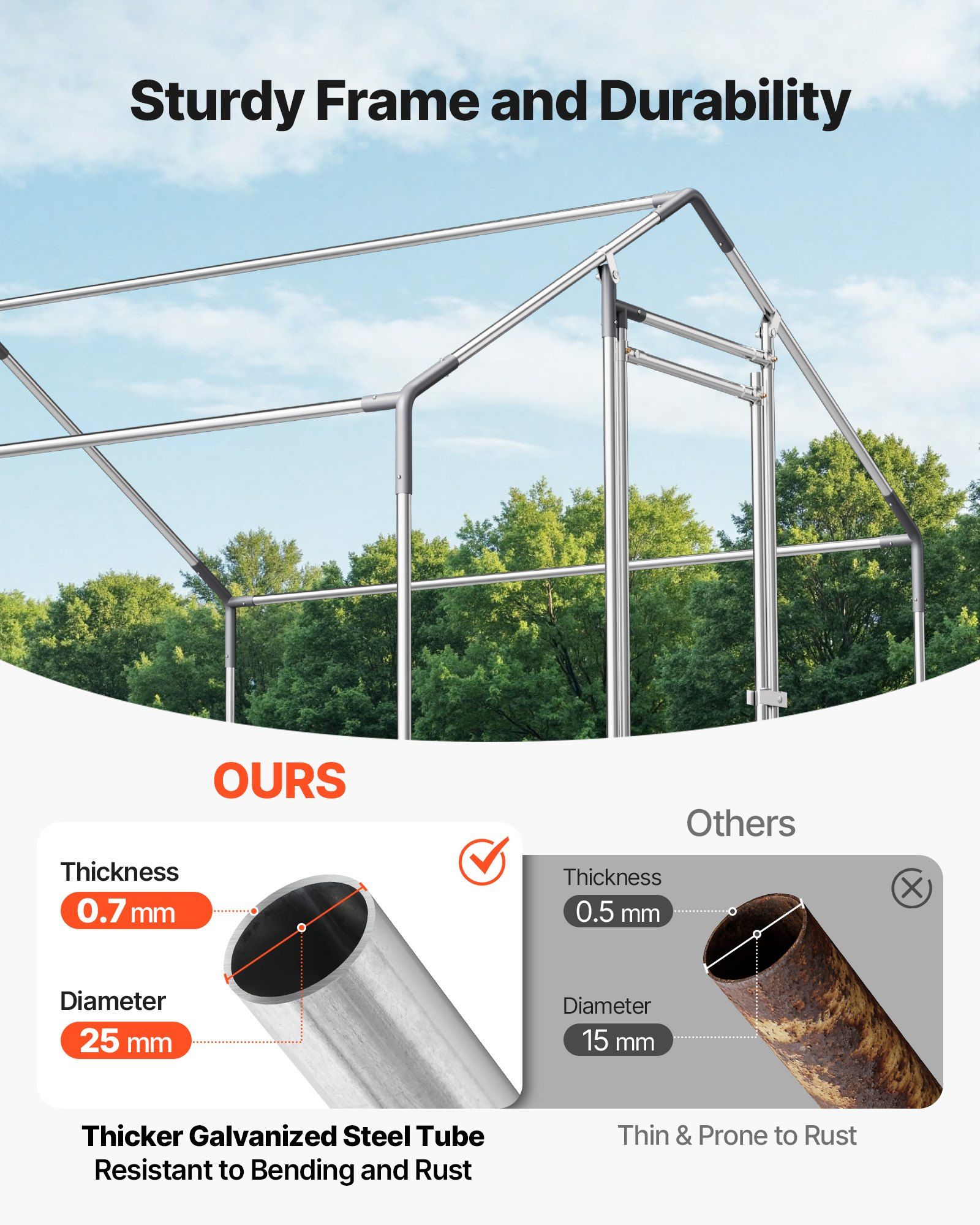 Metal Chicken Coop, 6.56x6.56x6.56ft Large Walk-in Chicken Runs with Cover, Spire Roof Hen House Enclosure with Security Lock, Outdoor Duck Rabbit Cage Poultry Pen for Backyard, Farm, Yard - Image 3