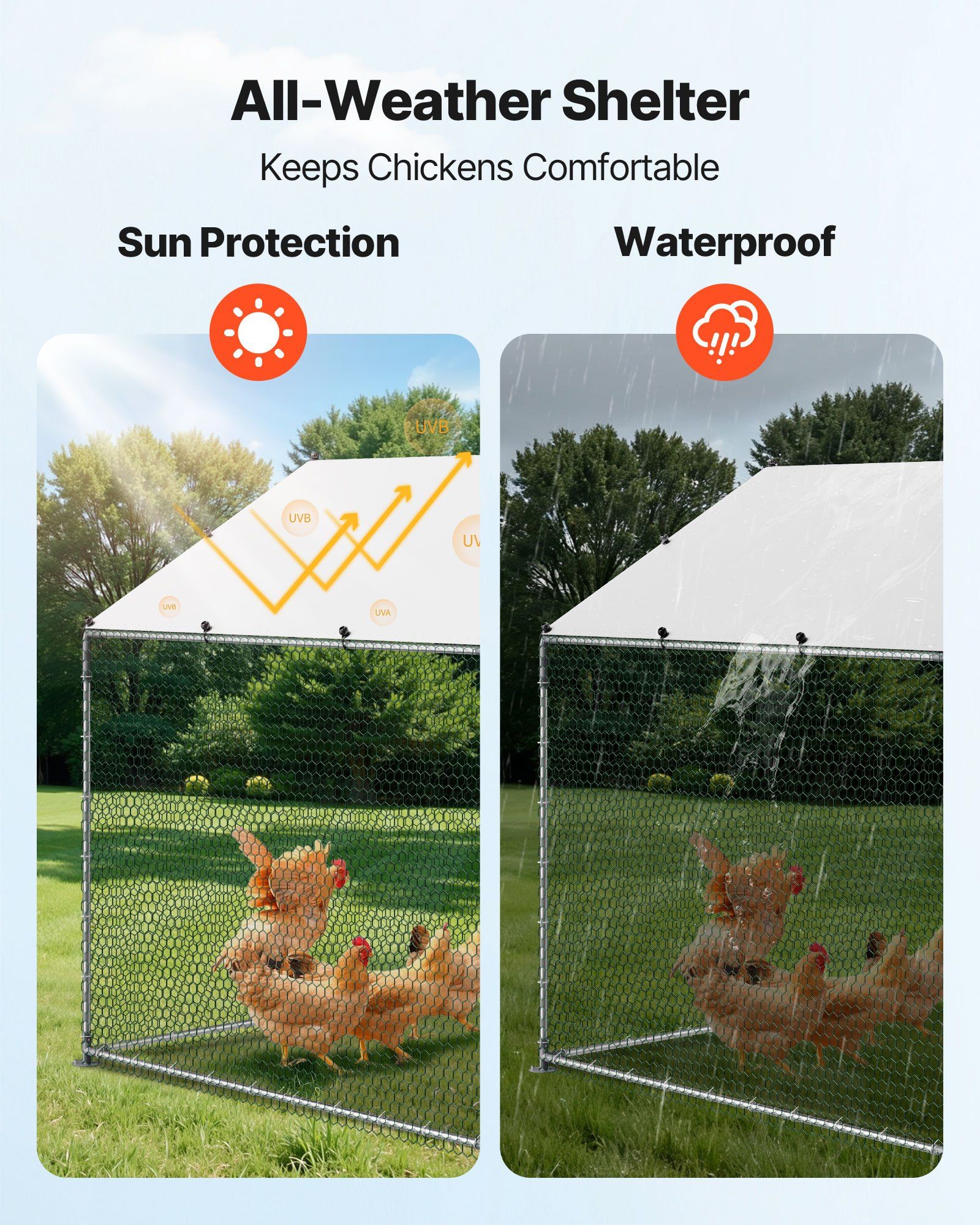Metal Chicken Coop, 6.56x6.56x6.56ft Large Walk-in Chicken Runs with Cover, Spire Roof Hen House Enclosure with Security Lock, Outdoor Duck Rabbit Cage Poultry Pen for Backyard, Farm, Yard - Image 5