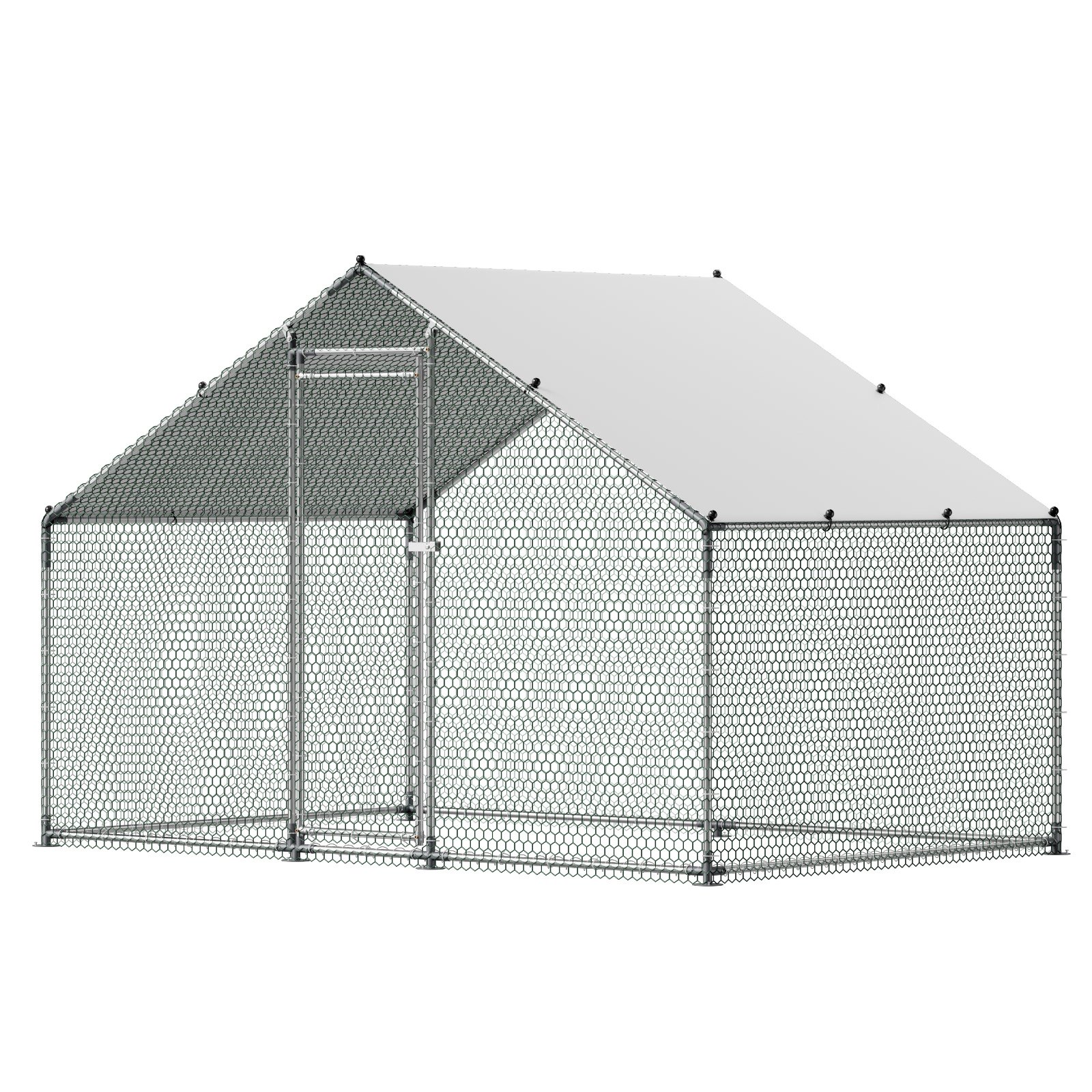 Metal Chicken Coop, 9.8x6.5x6.5ft Large Walk-in Chicken Runs with Cover, Spire Roof Hen House Enclosure with Security Lock, Outdoor Duck Rabbit Cage Poultry Pen for Backyard, Farm, Yard - Image 1