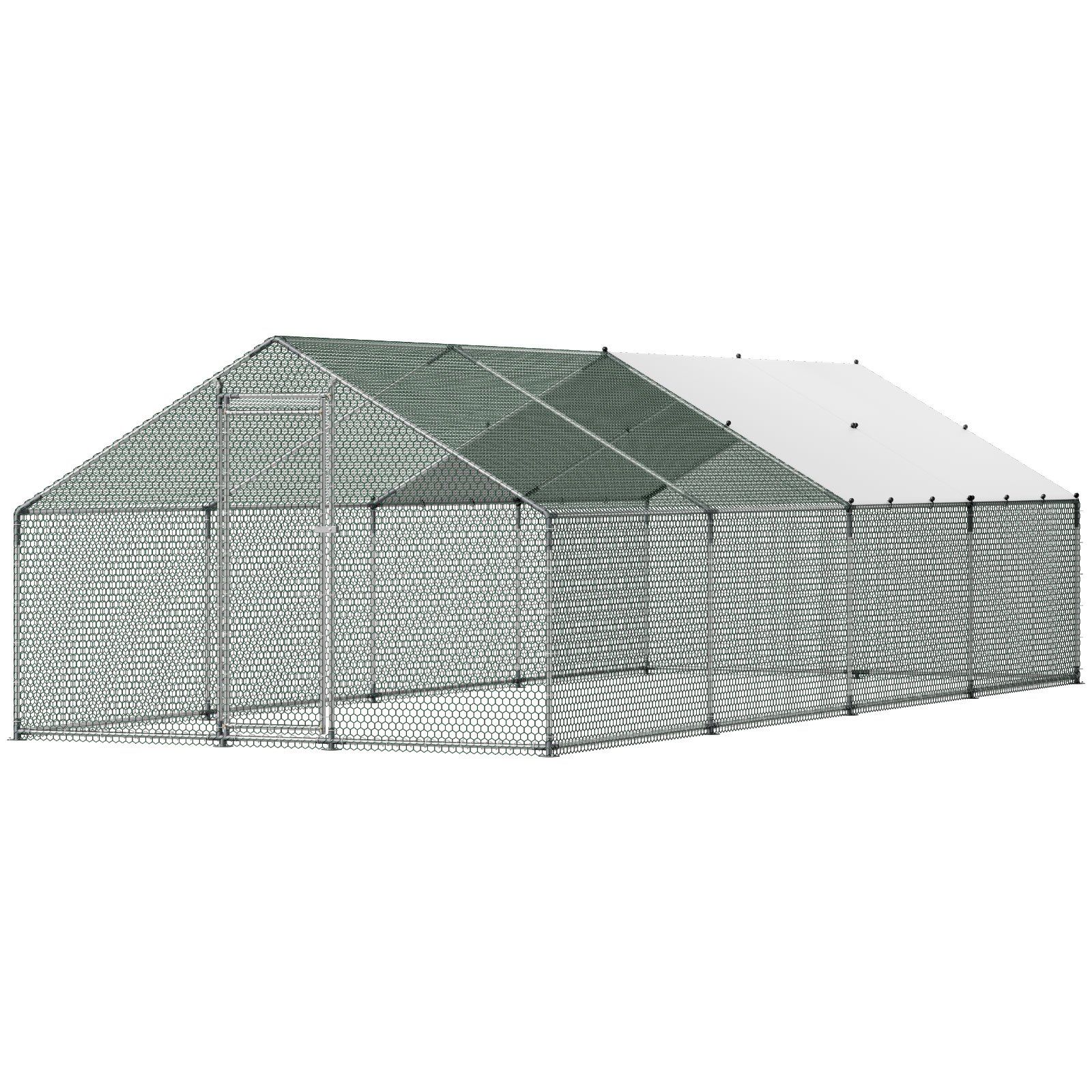 Metal Chicken Coop, 9.8x26.2x6.5 ft Large Walk-in Chicken Runs with Cover, Spire Roof Hen House Enclosure with Security Lock, Outdoor Duck Rabbit Cage Poultry Pen for Backyard, Farm, Yard - Image 1