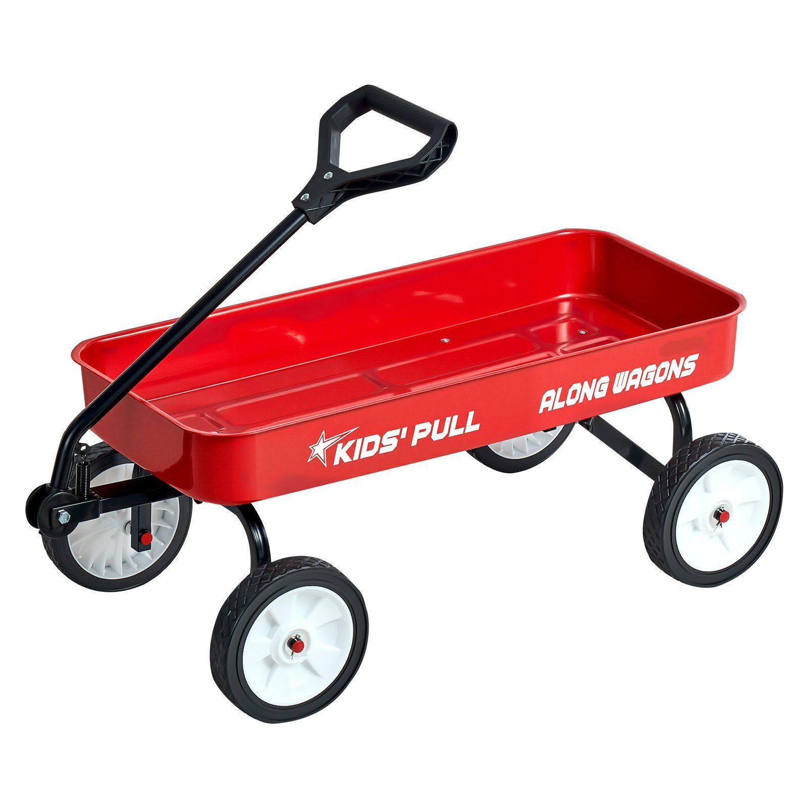 Pull-Along Wagon for Kids, 101 cm Toddler Wagons, Supports up to 80kg, All-Terrain Wagons with Handle, Utility Wagon Cart Birthday Present for Kids Gardening Beach Camping, Red - Image 1