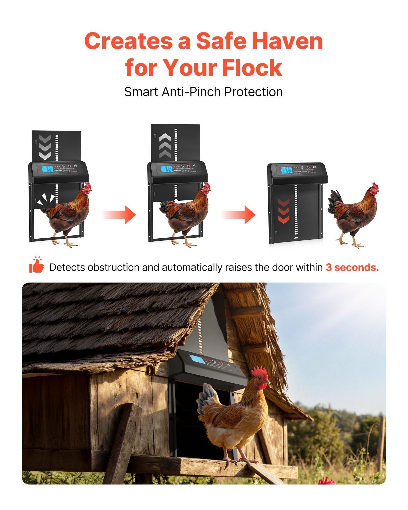 Automatic Chicken Coop Door, Battery Powered Chicken Coop Door with Timer & Manual Setting, Anti-Pinch Security, Durable Aluminum Alloy, Auto Chick Run Gate Opener with Waterproof Sealing, Black - Image 4
