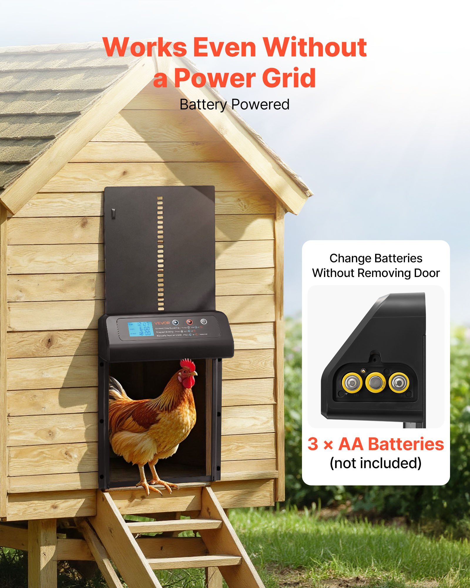 Automatic Chicken Coop Door, Battery Powered Chicken Coop Door with Timer & Manual Setting, Anti-Pinch Security, Durable Aluminum Alloy, Auto Chick Run Gate Opener with Waterproof Sealing, Black - Image 5