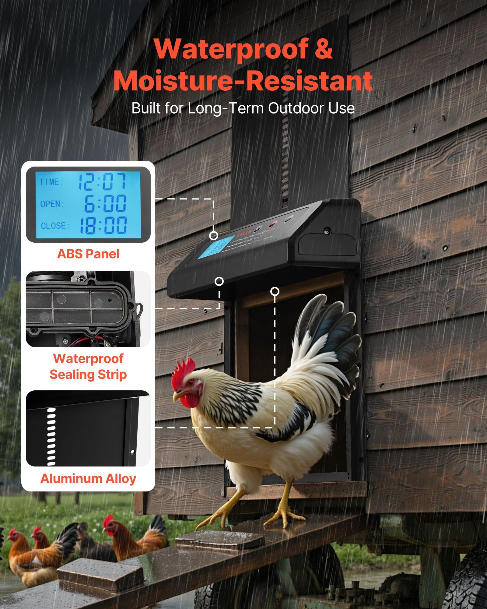 Automatic Chicken Coop Door, Battery Powered Chicken Coop Door with Timer & Manual Setting, Anti-Pinch Security, Durable Aluminum Alloy, Auto Chick Run Gate Opener with Waterproof Sealing, Black - Image 6