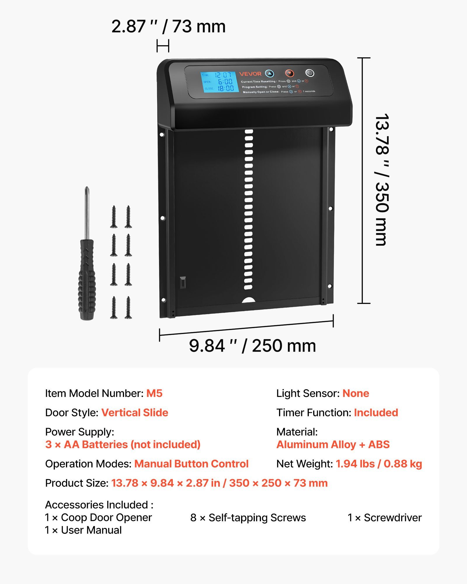 Automatic Chicken Coop Door, Battery Powered Chicken Coop Door with Timer & Manual Setting, Anti-Pinch Security, Durable Aluminum Alloy, Auto Chick Run Gate Opener with Waterproof Sealing, Black - Image 7