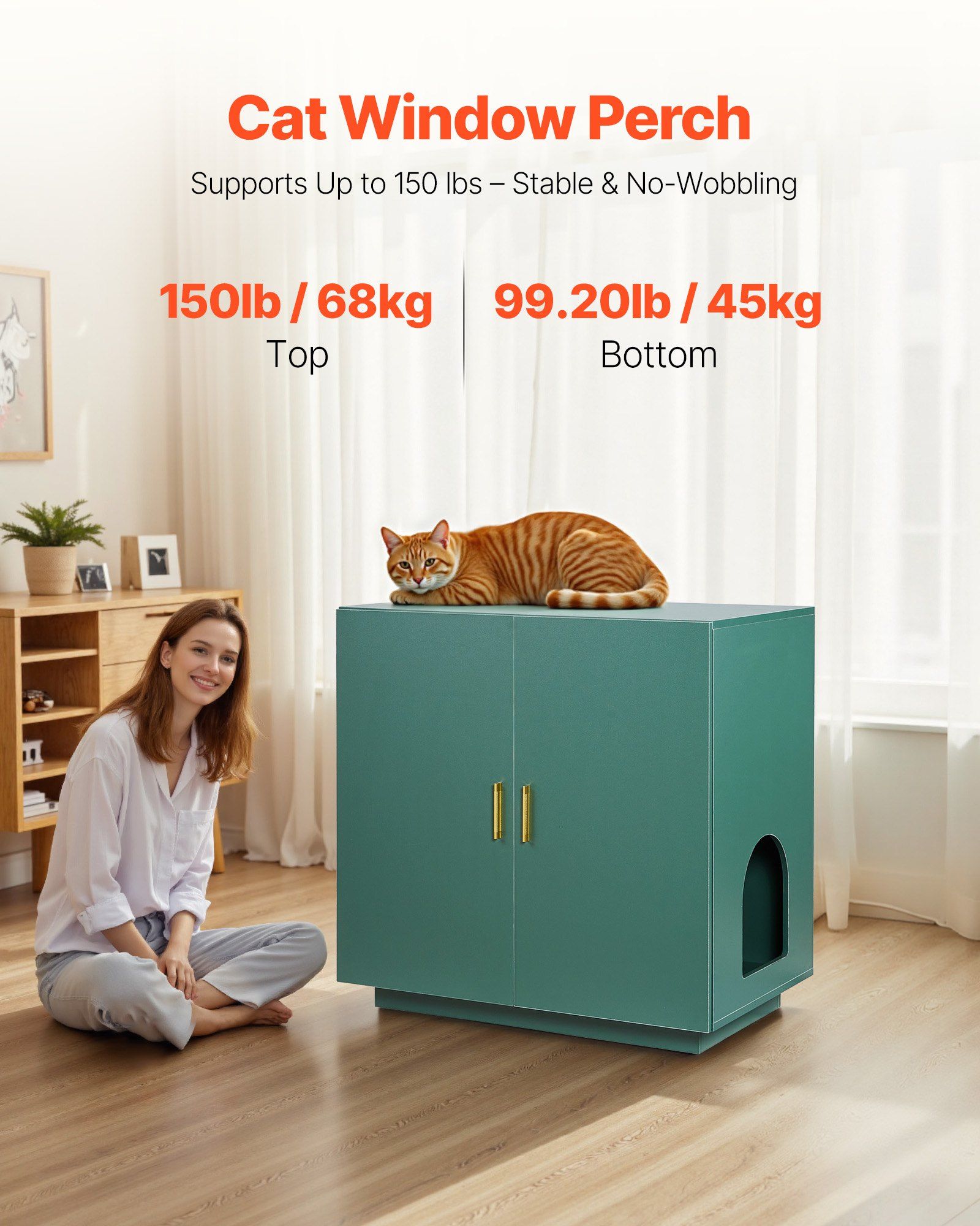 Cat Litter Box Enclosure, 80 cm Hidden Litter Box Cabinet, Wooden Indoor Cat Washroom with Ventilated Holes, Double-Door Kitty Pet House Furniture, End Side Table Fit Most Litterboxes - Image 2