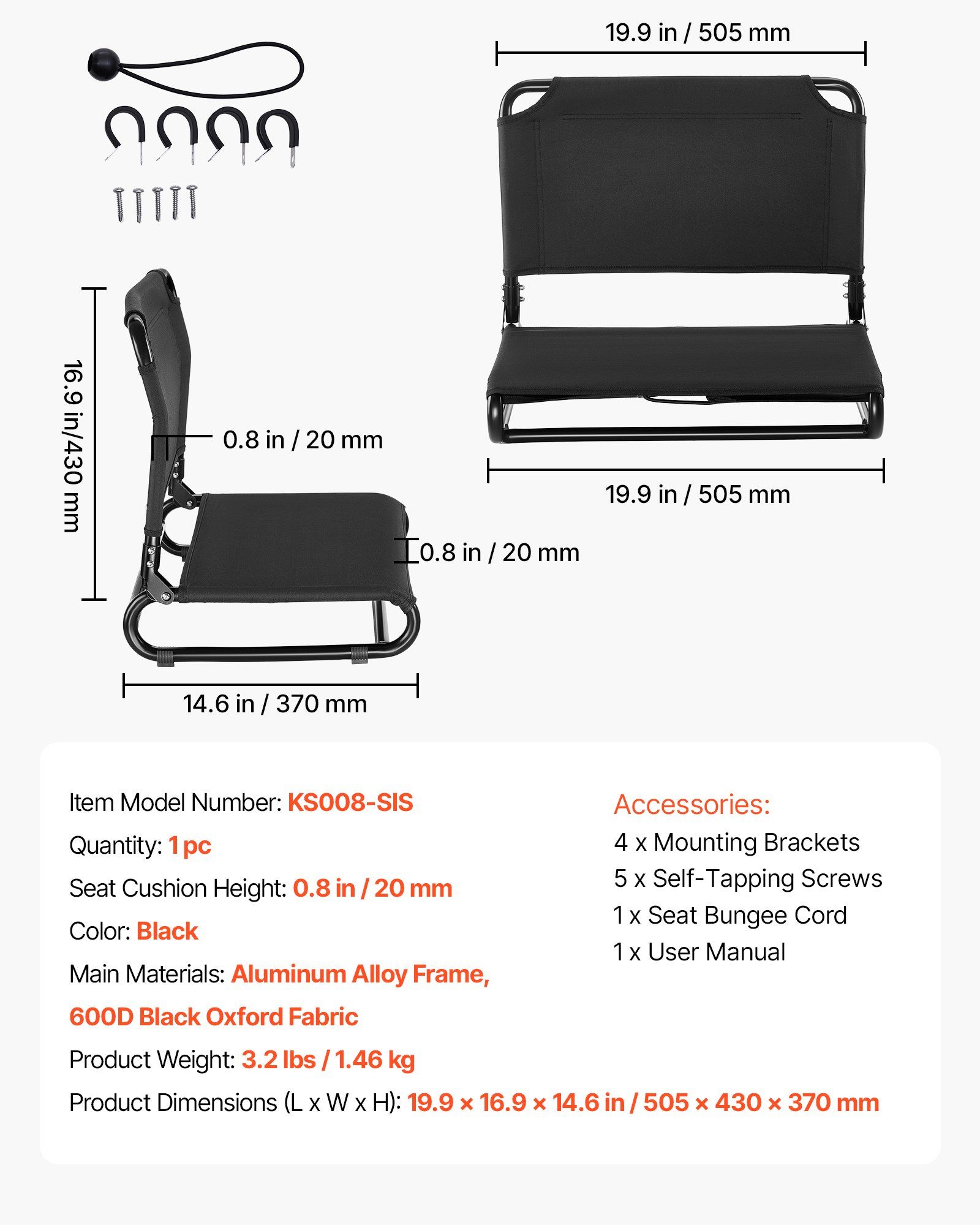 Kayak Seat, Folding Kayak Seat with Comfortable Back Support, Aluminum Alloy Frame & 600D Oxford Fabric, Easy Assembly for Paddling, Fishing and Recreational Kayaking - Image 7