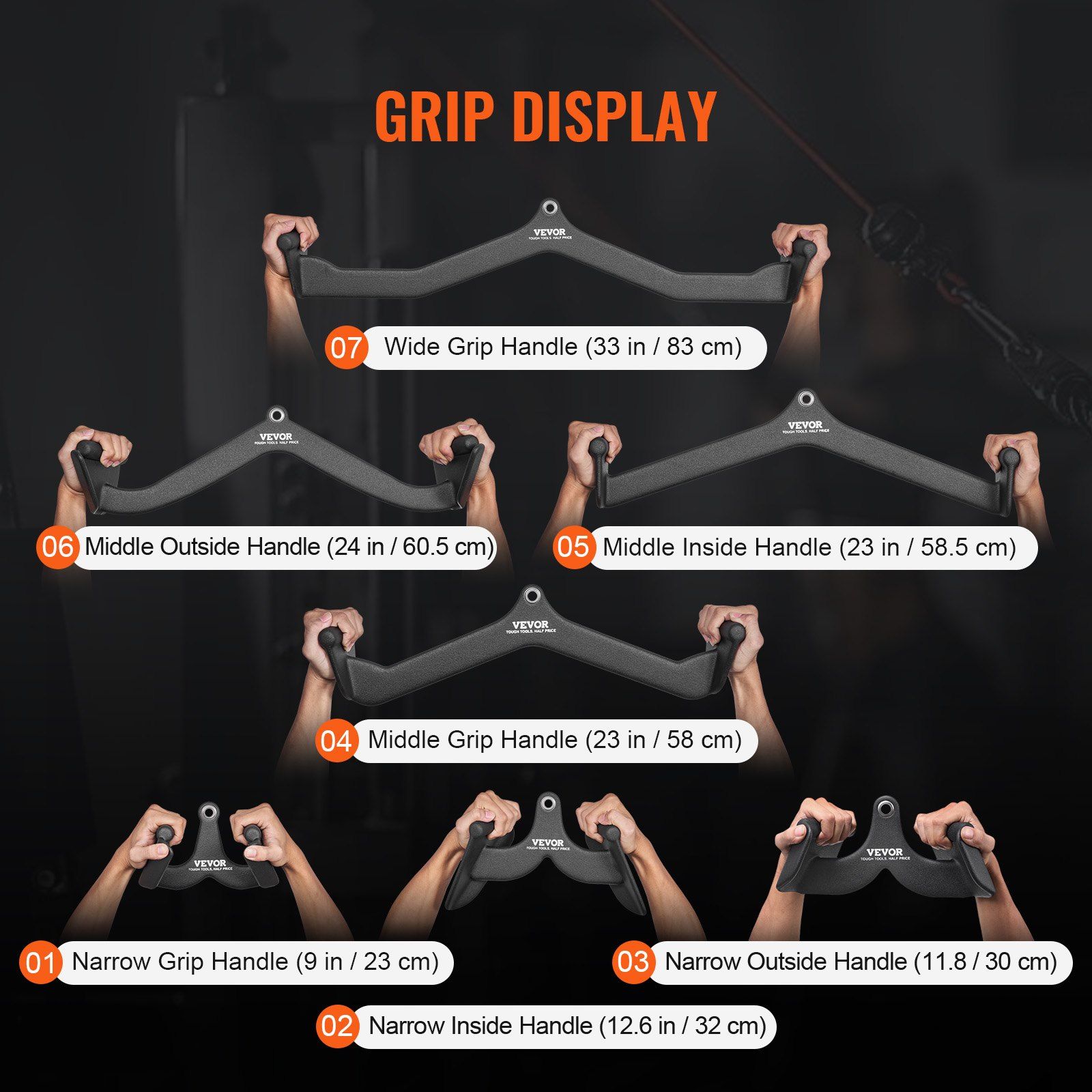 LAT Pulldown Attachments, Cable Machine Rowing T-bar V-bar 7 Set, Tricep Pull Down Bar, Back Strength Training Rubber Coated Handle Grip, Bicep Curl Tricep Lat Pulldown Bar for Home Gym Fitness - Image 5