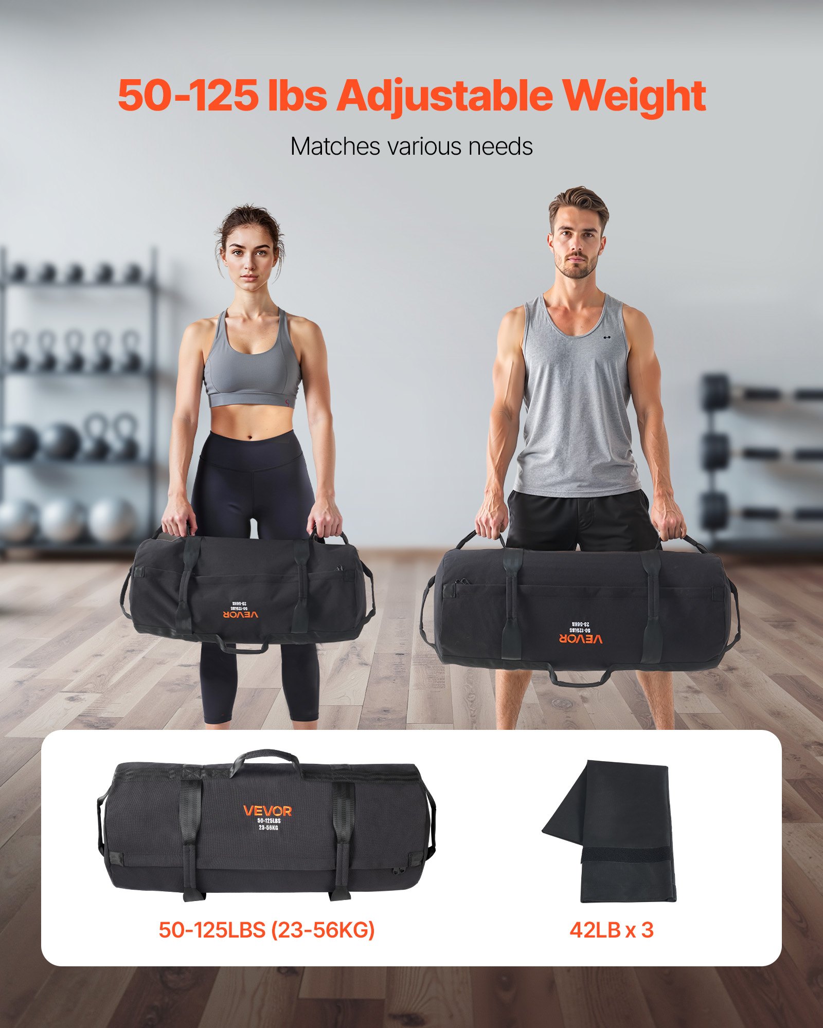 Workout Sandbag, Heavy Duty Workout Power Bags with Handles, 23-56 kg Adjustable Slam Bag for Fitness Strength Weight Training Cross-Training, Home Gym Exercise, Black (Unfilled) - Image 5