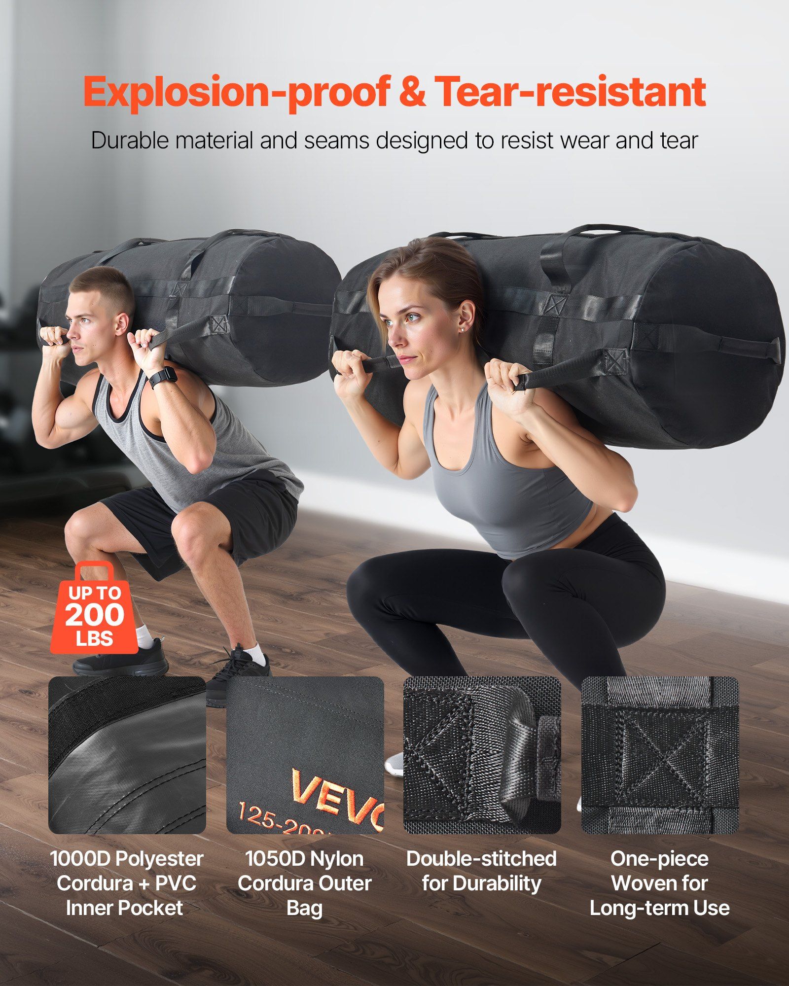 Workout Sandbag, Heavy Duty Workout Power Bags with Handles, 56-90 kg Adjustable Slam Bag for Fitness Strength Weight Training Cross-Training, Home Gym Exercise, Black (Unfilled) - Image 2