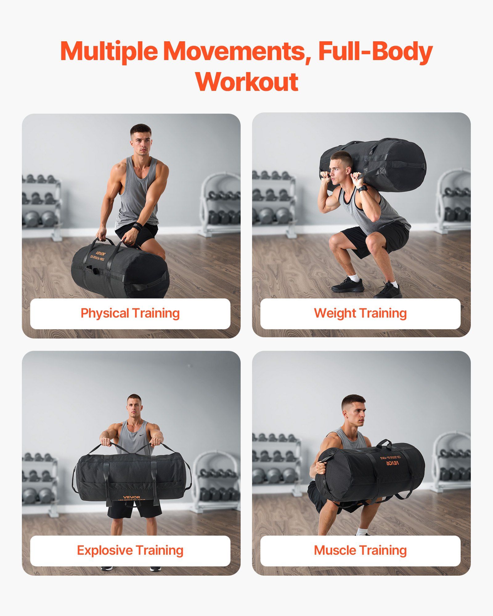 Workout Sandbag, Heavy Duty Workout Power Bags with Handles, 56-90 kg Adjustable Slam Bag for Fitness Strength Weight Training Cross-Training, Home Gym Exercise, Black (Unfilled) - Image 4