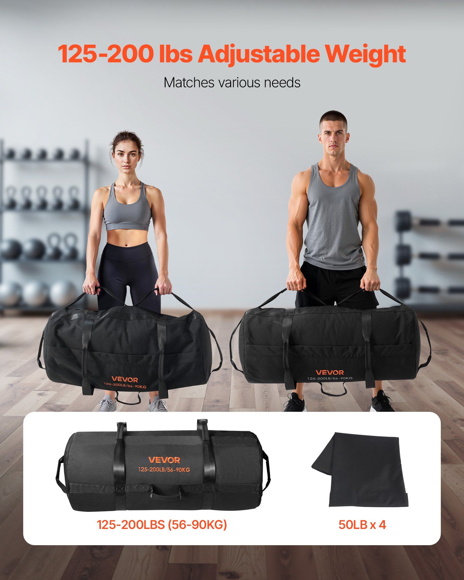 Workout Sandbag, Heavy Duty Workout Power Bags with Handles, 56-90 kg Adjustable Slam Bag for Fitness Strength Weight Training Cross-Training, Home Gym Exercise, Black (Unfilled) - Image 5