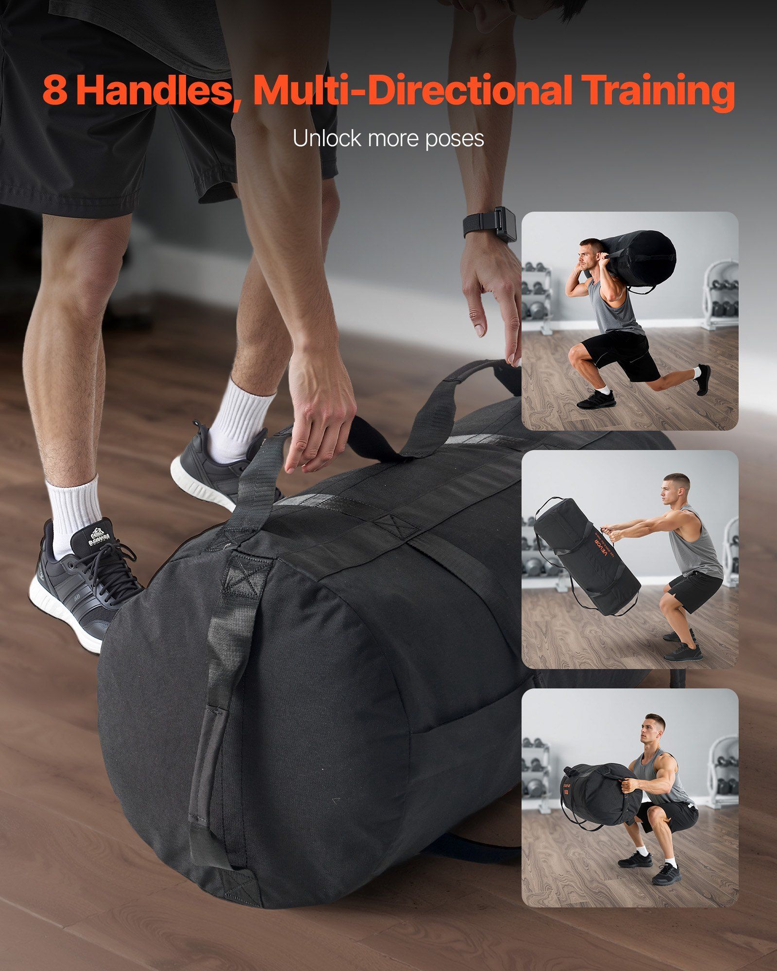 Workout Sandbag, Heavy Duty Workout Power Bags with Handles, 56-90 kg Adjustable Slam Bag for Fitness Strength Weight Training Cross-Training, Home Gym Exercise, Black (Unfilled) - Image 6