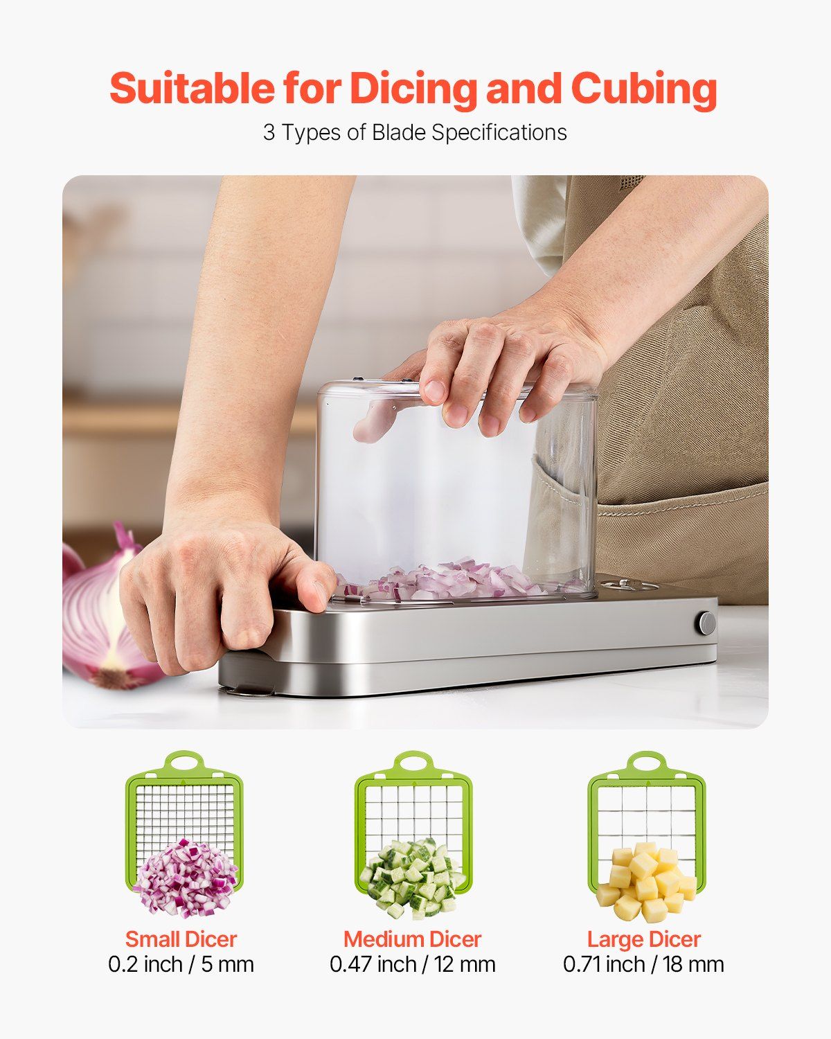 Vegetable Chopper, Food Veggie Cutter with 3 Stainless Steel Blades, Onion Slicer with Container, Salad Potato Dicer Kitchen Gadgets & Essentials Home Appliances Tools for Easy DIY, Silver - Image 4