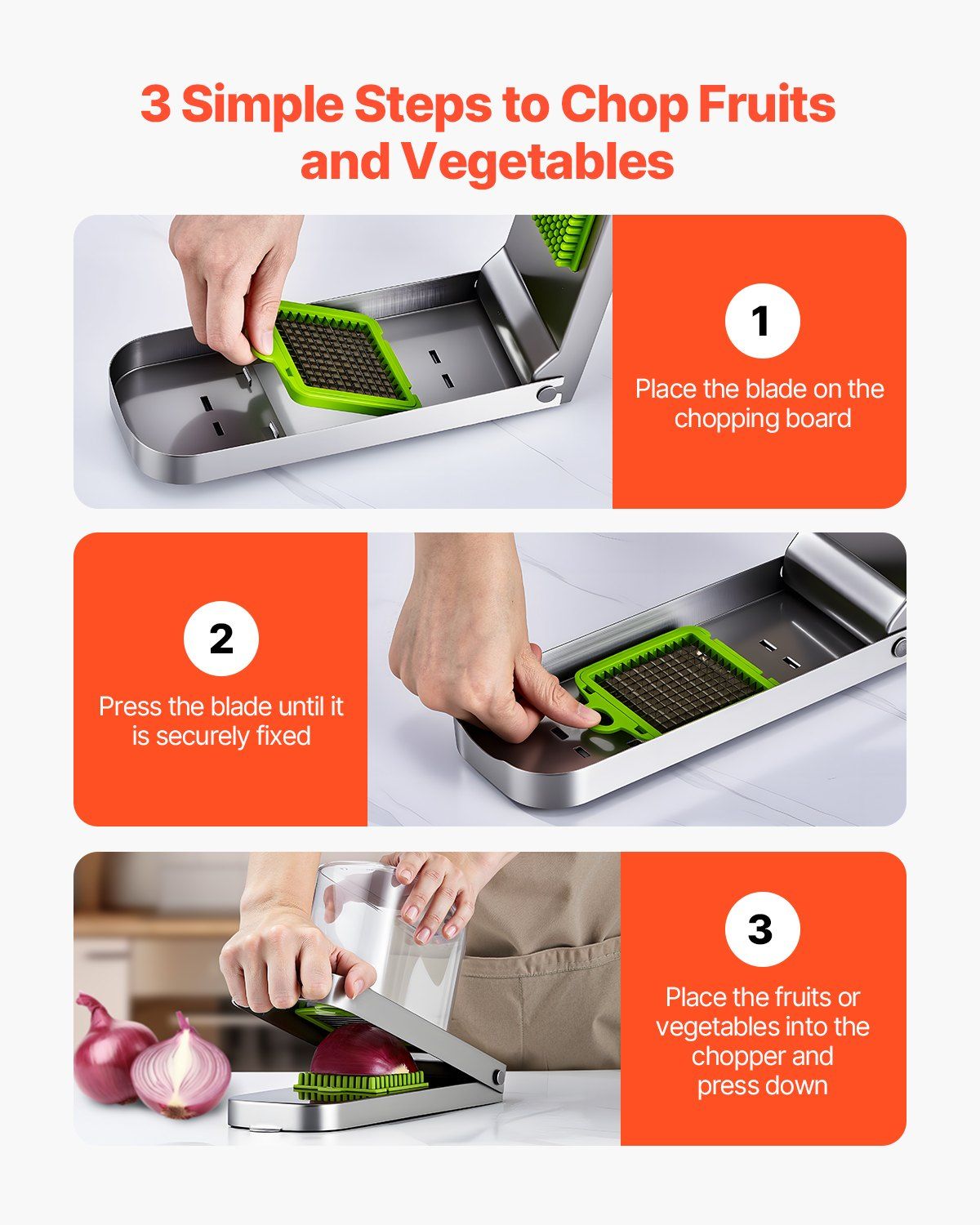 Vegetable Chopper, Food Veggie Cutter with 3 Stainless Steel Blades, Onion Slicer with Container, Salad Potato Dicer Kitchen Gadgets & Essentials Home Appliances Tools for Easy DIY, Silver - Image 5