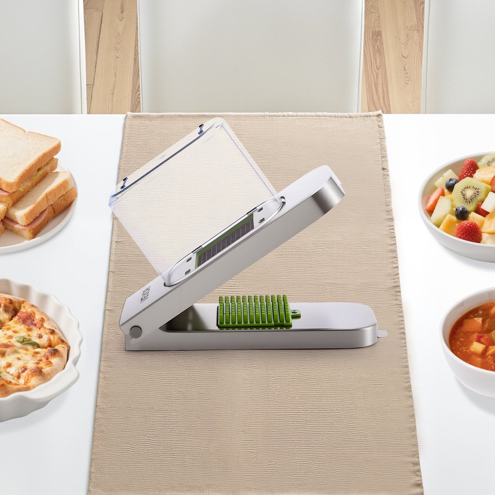 Vegetable Chopper, Food Veggie Cutter with 3 Stainless Steel Blades, Onion Slicer with Container, Salad Potato Dicer Kitchen Gadgets & Essentials Home Appliances Tools for Easy DIY, Silver - Image 8