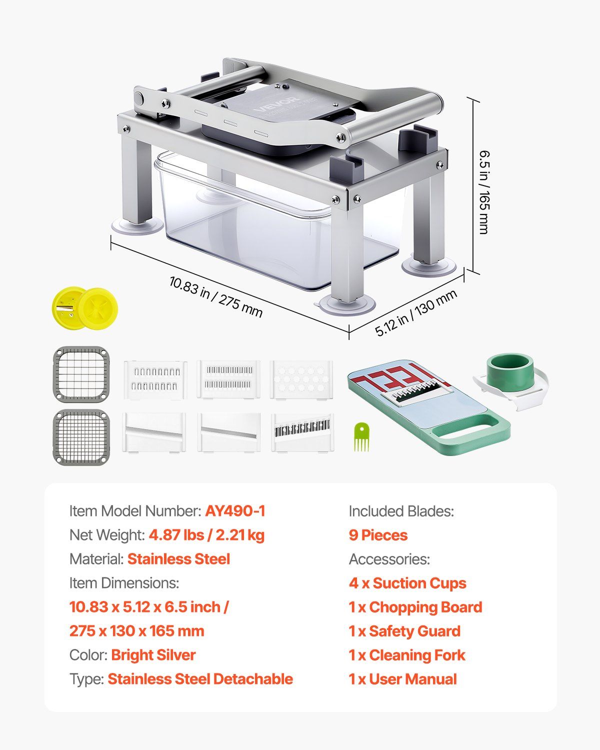 Vegetable Chopper Mandoline Slicer, All-in-1 Food Veggie Cutter with 9 Stainless Steel Blades, Cheese Grater Onion Potato Dicer with Container,Salad Spiralizer Kitchen Gadgets&Essentials - Image 7