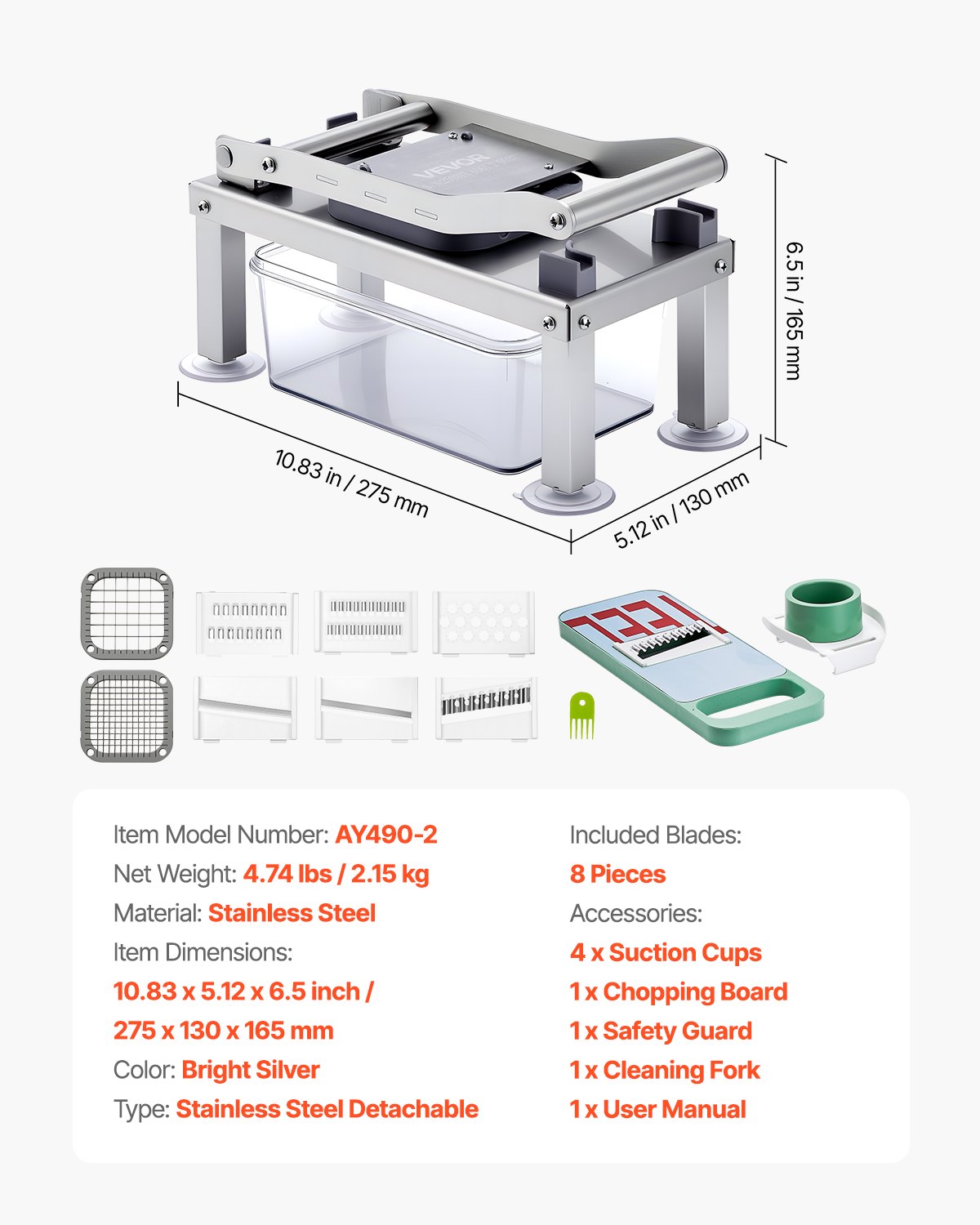 Vegetable Chopper Mandoline Slicer, All-in-1 Food Veggie Cutter with 8 Stainless Steel Blades, Cheese Grater Onion Potato Salad Dicer with Container,Kitchen Gadgets&Essentials Home Appliances - Image 7