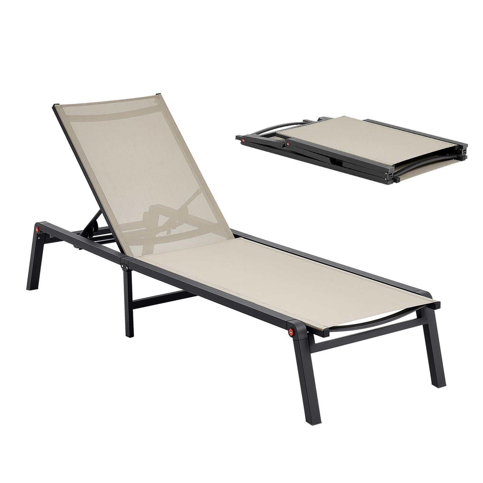 Outdoor Chaise Lounge Chair, 181 kg Weight Capacity, Foldable Sun Tanning Chair, 5 Adjustable Positions, Easy Assembly, Heavy Duty Aluminum Pool Recliner Lounge Chairs, for Beach Yard Patio - Image 1
