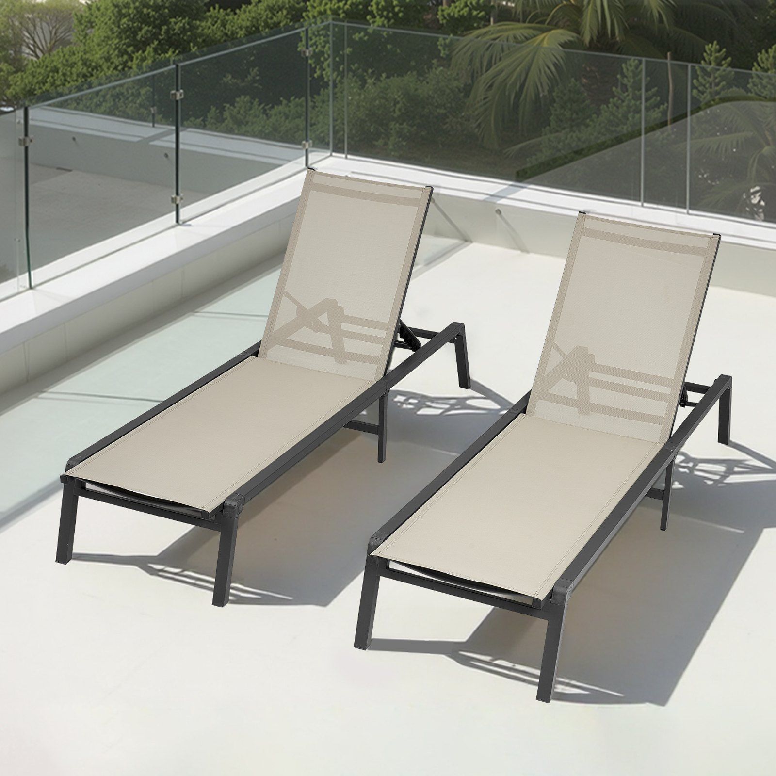 Outdoor Chaise Lounge Chair, 181 kg Weight Capacity, Foldable Sun Tanning Chair, 5 Adjustable Positions, Easy Assembly, Heavy Duty Aluminum Pool Recliner Lounge Chairs, for Beach Yard Patio - Image 8