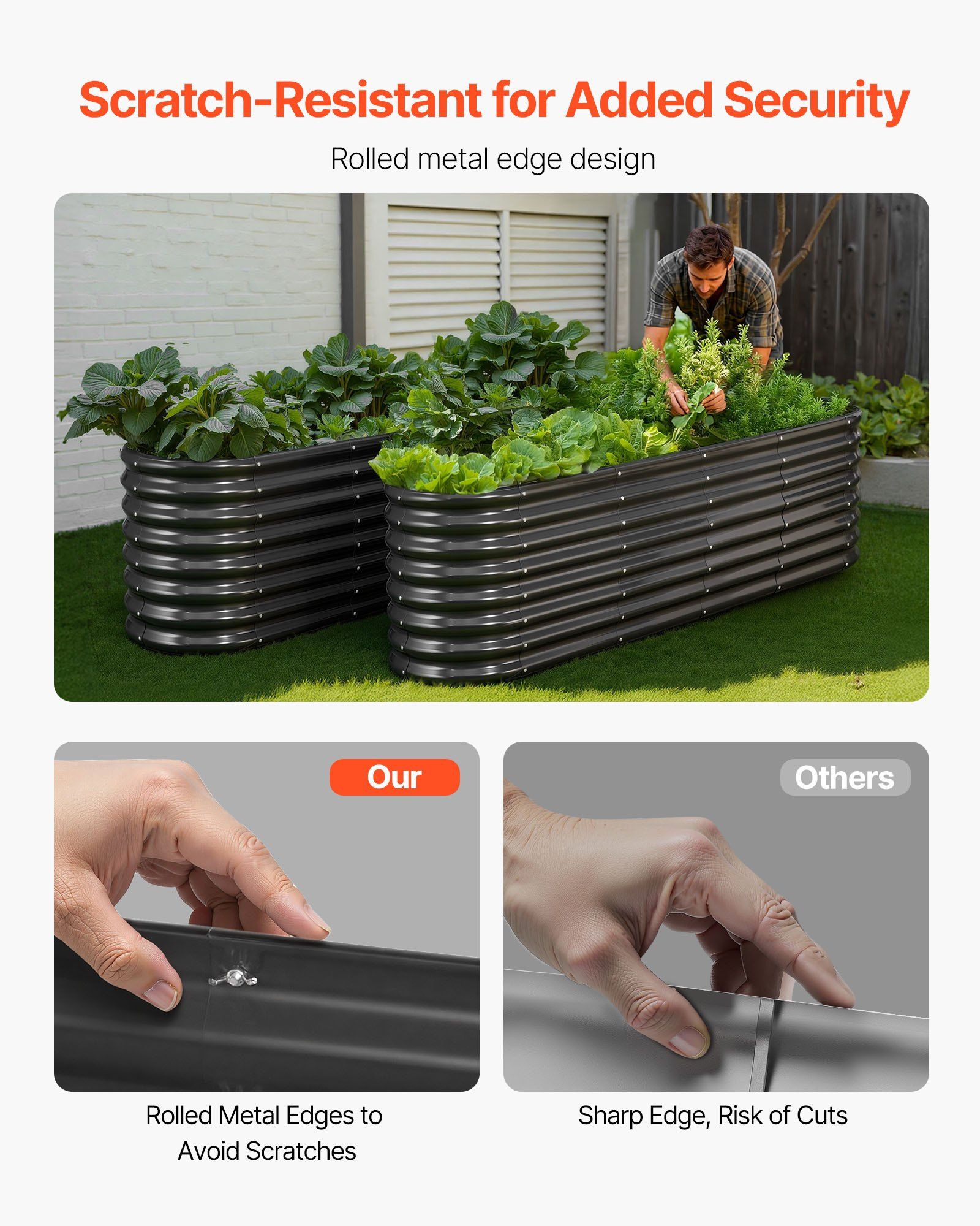 Metal Raised Garden Bed, 2.4 x 0.6 x 0.6 m Oval Outdoor Galvanized Planter Garden Box, Open Bottom Design, Large Planter Raised Bed for Growing Vegetables, Flowers, Herbs, Succulents, Dark Gray - Image 4