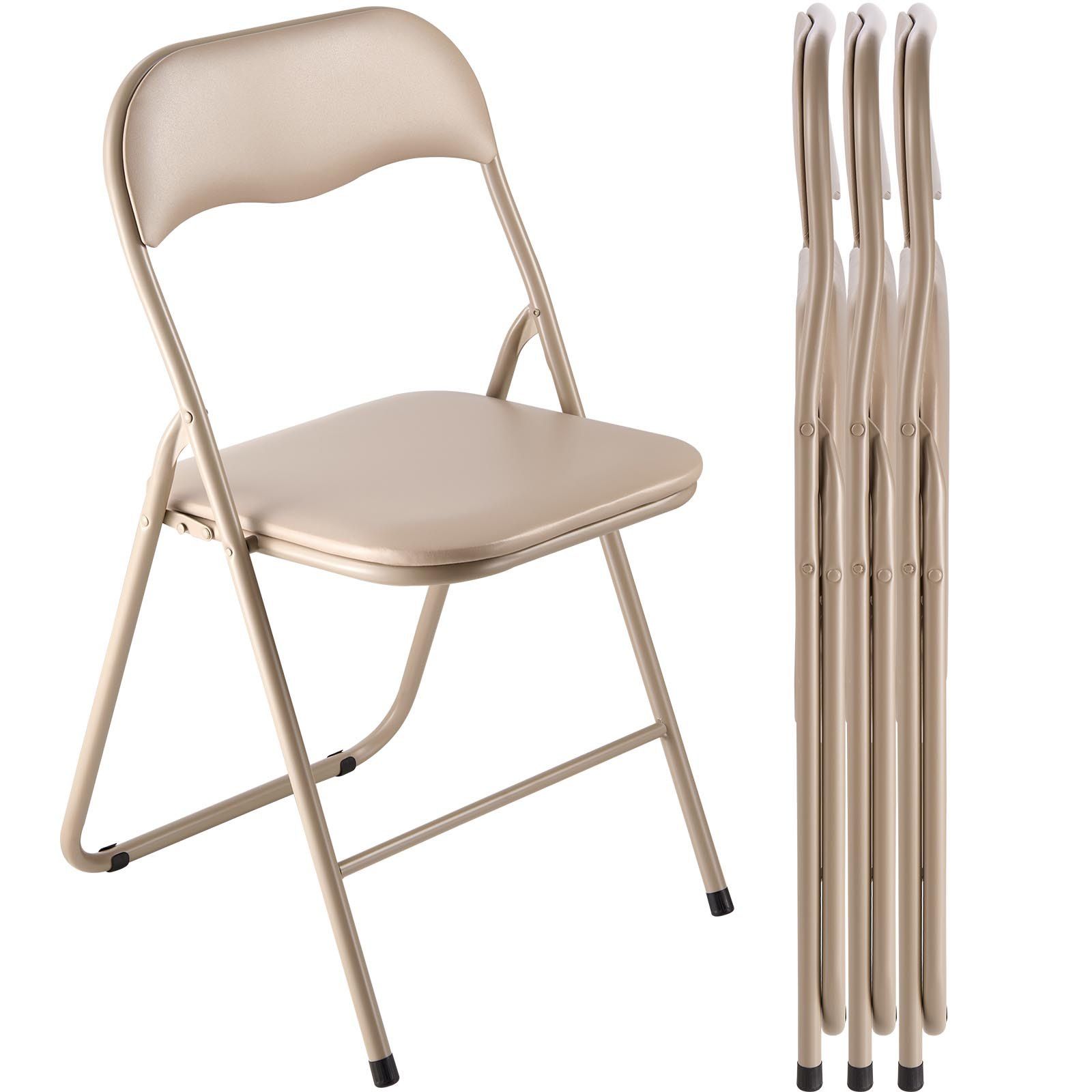 4 Pack Folding Chairs, Foldable Leather Chairs with Heavy Duty Metal Frame & Padded Cushion, Portable Folding Card Table Chairs, Stackable Seats for Home, Yard, Garden, Parties, Events, Khaki - Image 1