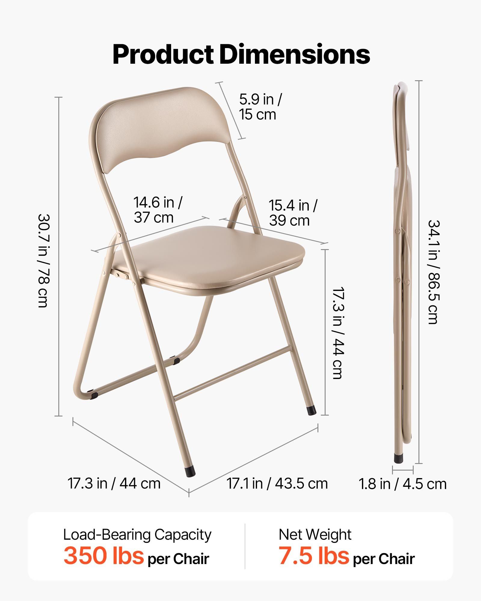 4 Pack Folding Chairs, Foldable Leather Chairs with Heavy Duty Metal Frame & Padded Cushion, Portable Folding Card Table Chairs, Stackable Seats for Home, Yard, Garden, Parties, Events, Khaki - Image 3