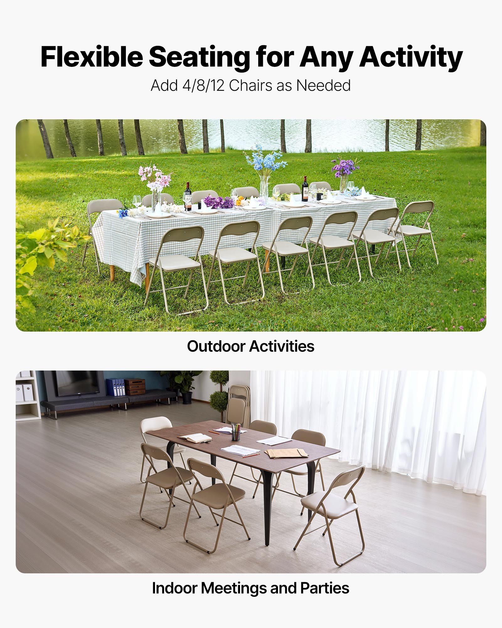 4 Pack Folding Chairs, Foldable Leather Chairs with Heavy Duty Metal Frame & Padded Cushion, Portable Folding Card Table Chairs, Stackable Seats for Home, Yard, Garden, Parties, Events, Khaki - Image 7
