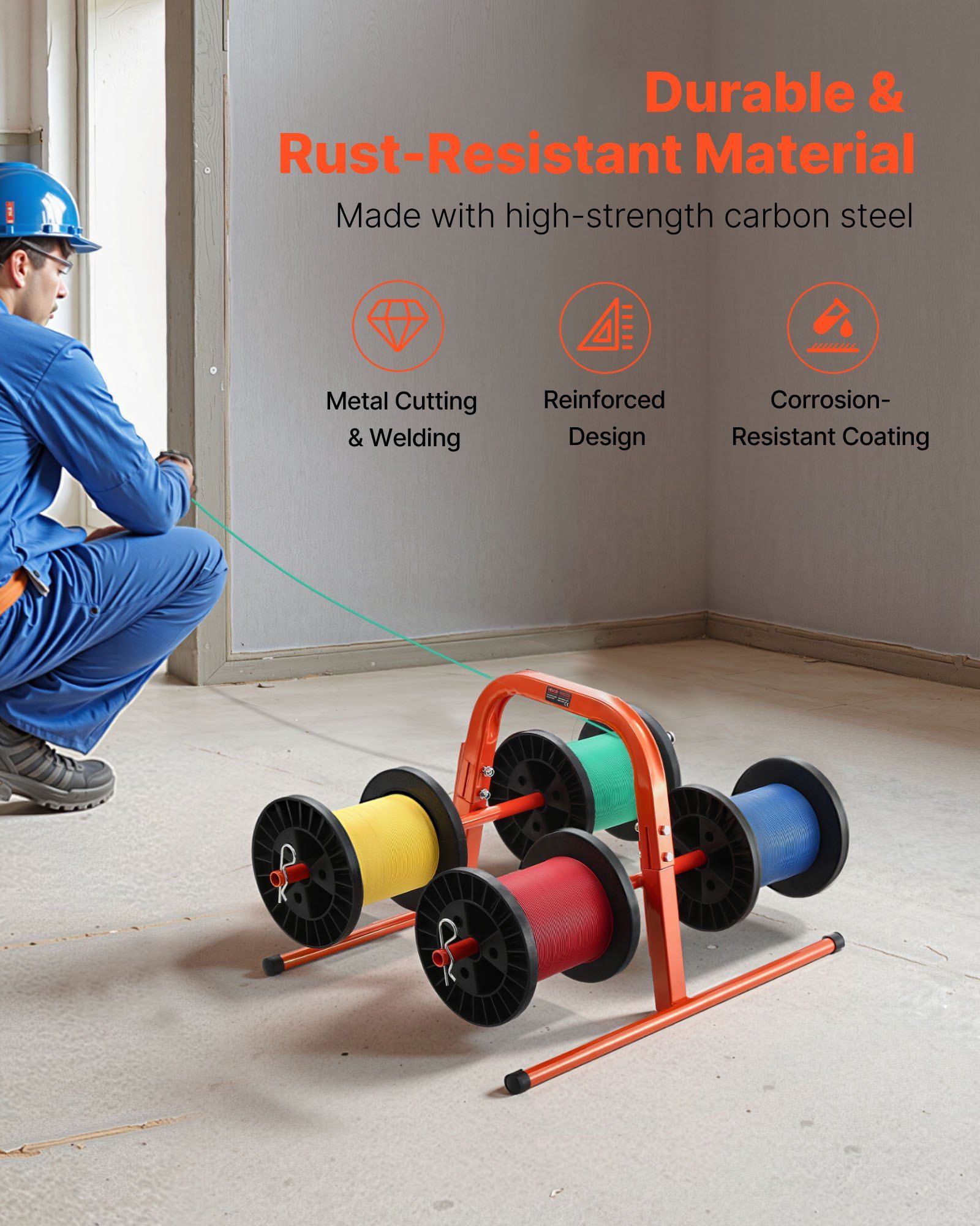 Wire Spool Rack, 100 lbs Capacity, Smart Hand Caddy, Heavy-Duty Steel Wire Dispenser Holder for Up to 8 Spools, MAX 9.45 in Diameter, Easy Lift Design for Electrical Industrial and Retail Use - Image 4