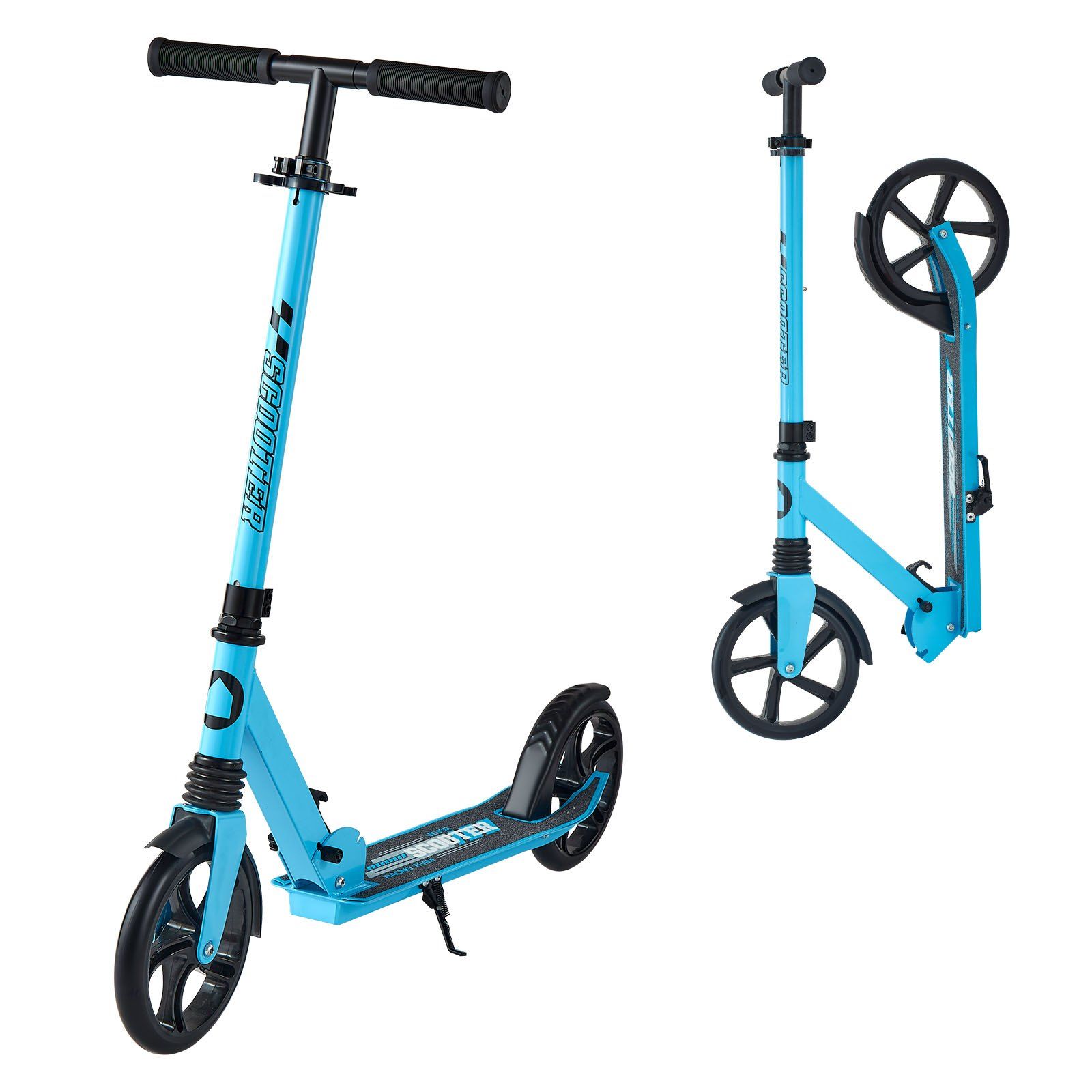 Kick Scooter for Kids Ages 8+, Teens & Adults, 2-Wheel Toddler Scooter with Adjustable Height Handlebar, Wide Anti-Slip Deck, Foldable Lightweight for Boys & Girls up to 99.8 kg, Blue + Black - Image 1