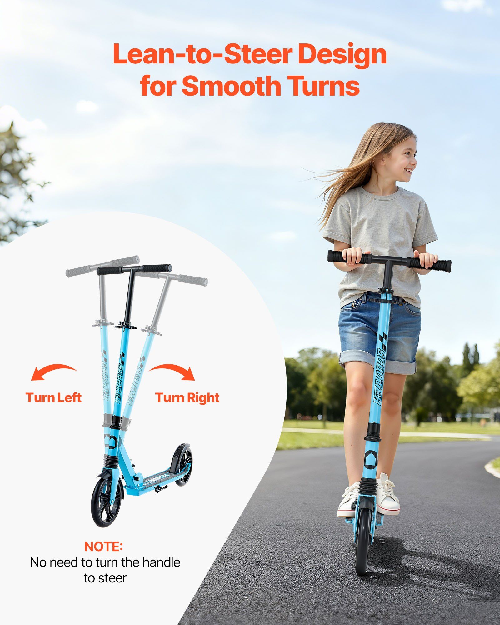 Kick Scooter for Kids Ages 8+, Teens & Adults, 2-Wheel Toddler Scooter with Adjustable Height Handlebar, Wide Anti-Slip Deck, Foldable Lightweight for Boys & Girls up to 99.8 kg, Blue + Black - Image 4